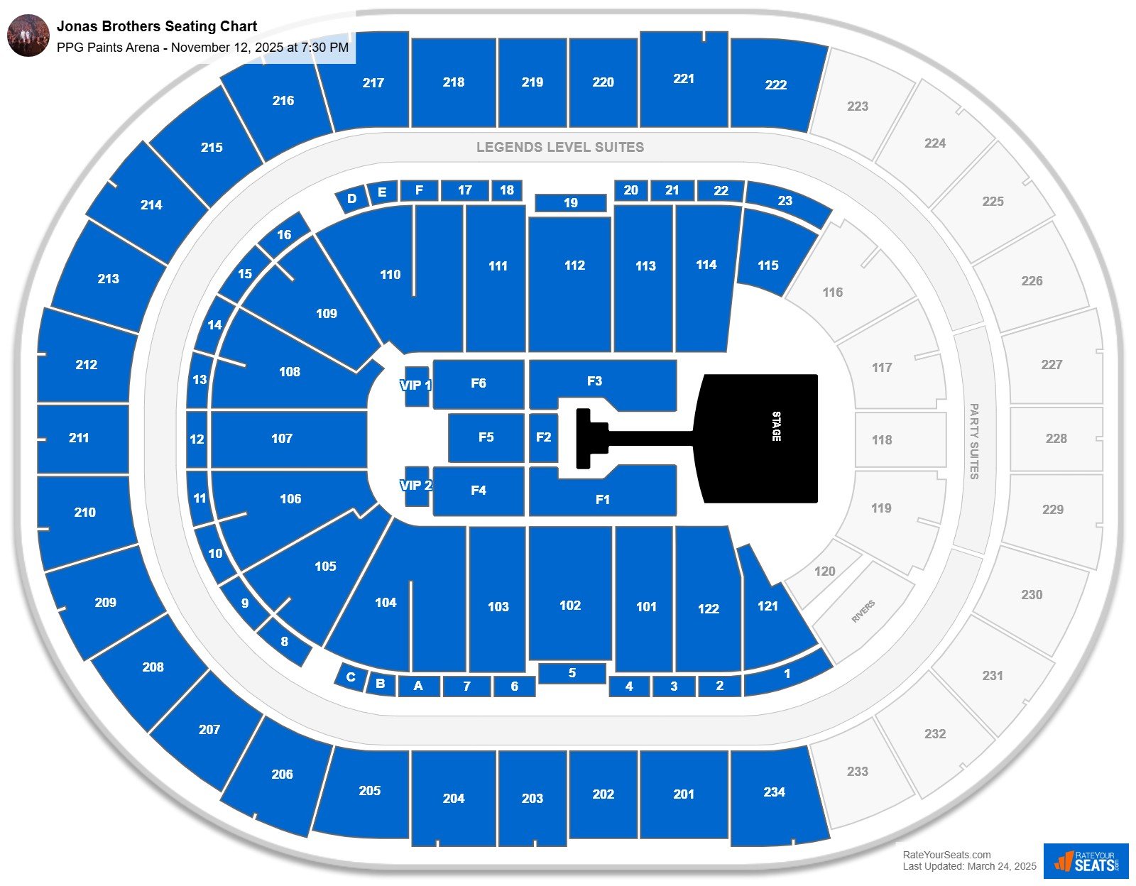 Jonas Brothers seating chart PPG Paints Arena