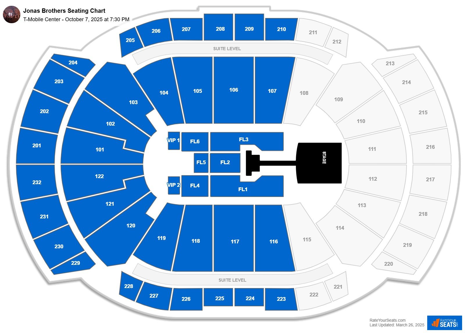 Jonas Brothers seating chart T-Mobile Center