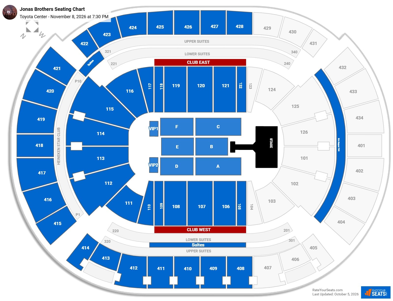 Jonas Brothers Seating Chart at Toyota Center