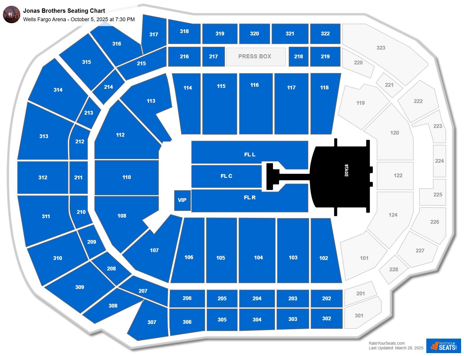 Jonas Brothers seating chart Wells Fargo Arena