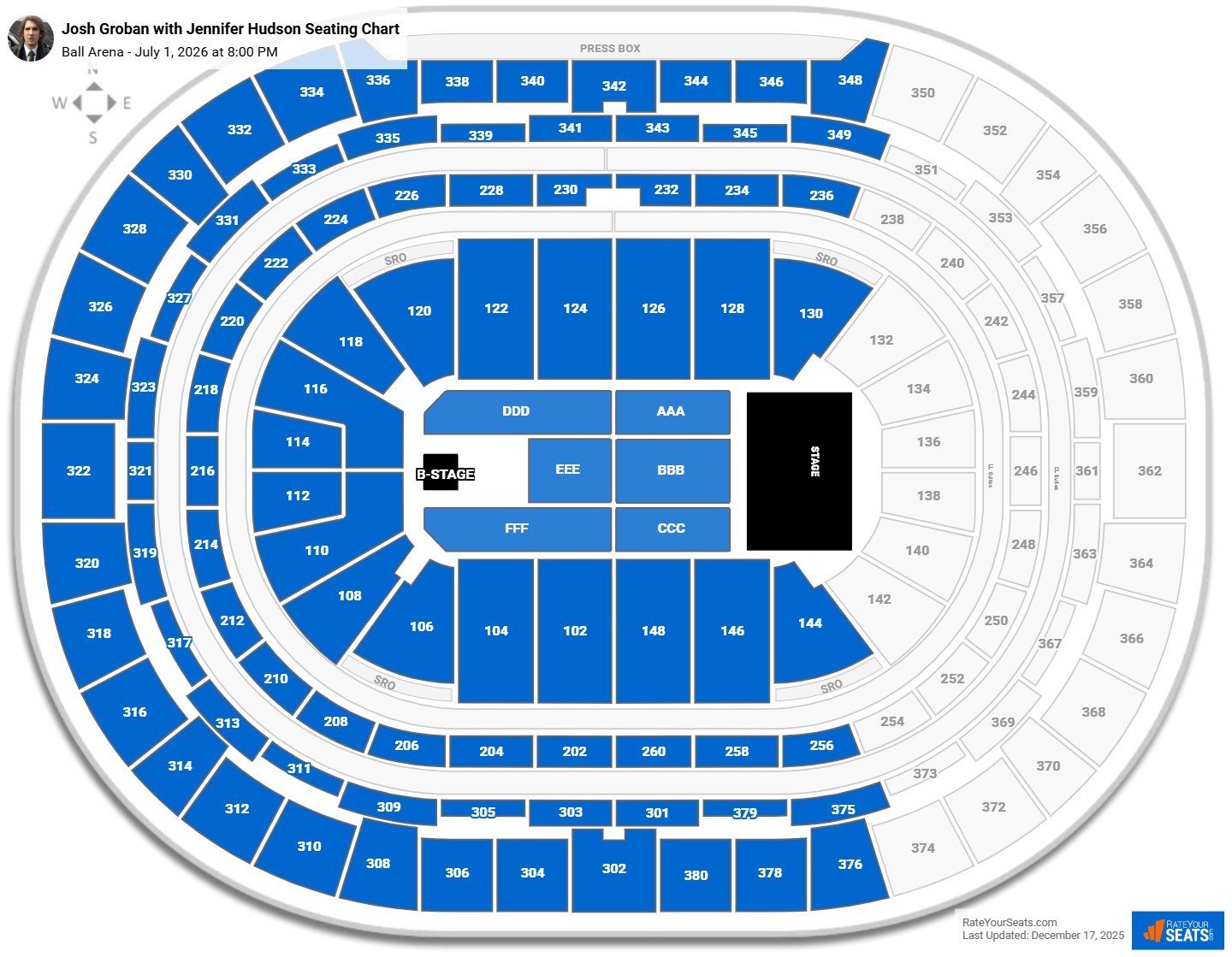 Josh Groban with Jennifer Hudson seating chart Ball Arena