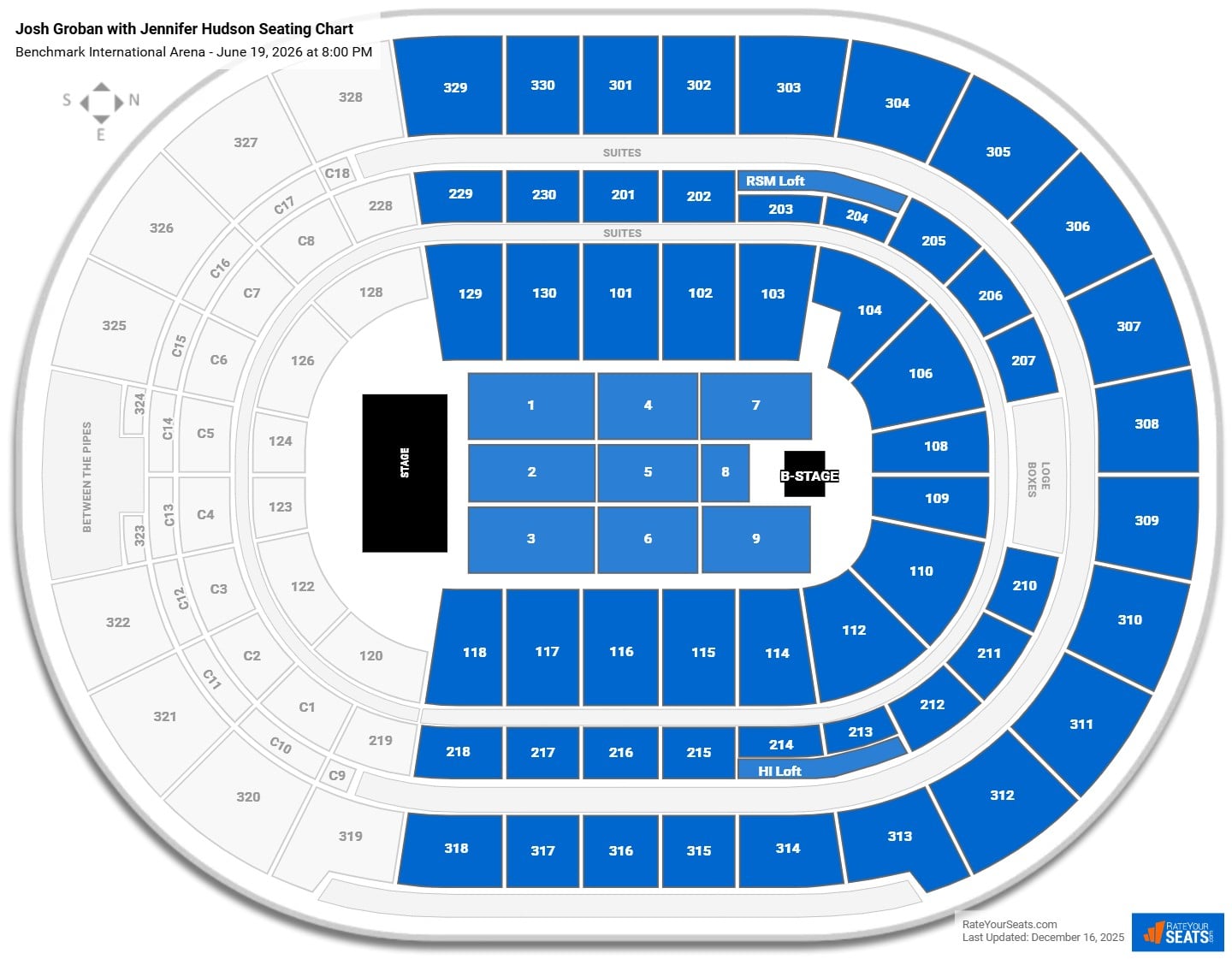 Josh Groban with Jennifer Hudson seating chart Benchmark International Arena