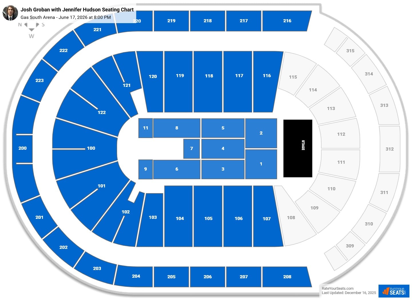 Josh Groban with Jennifer Hudson seating chart Gas South Arena