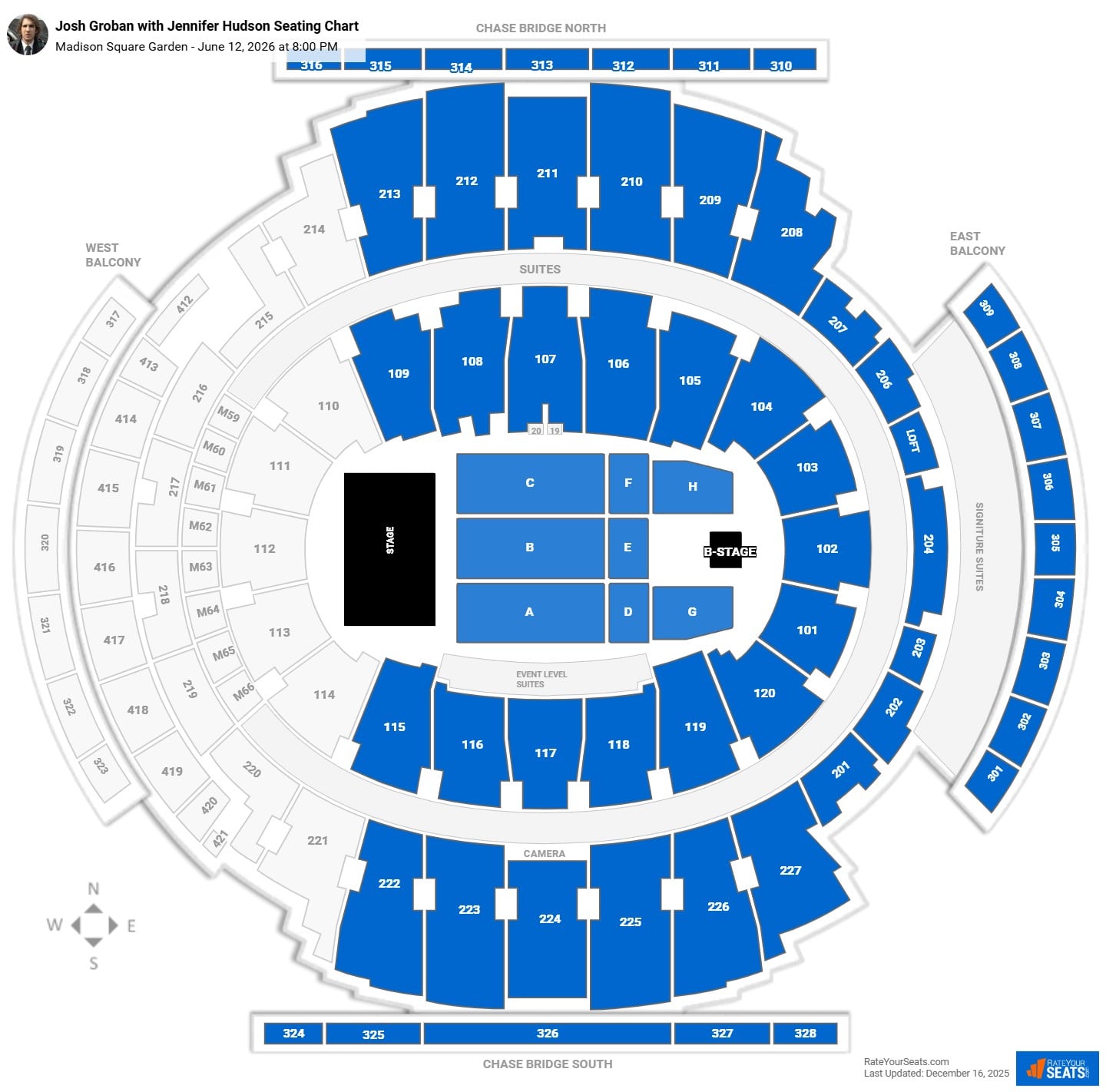 Josh Groban with Jennifer Hudson seating chart Madison Square Garden