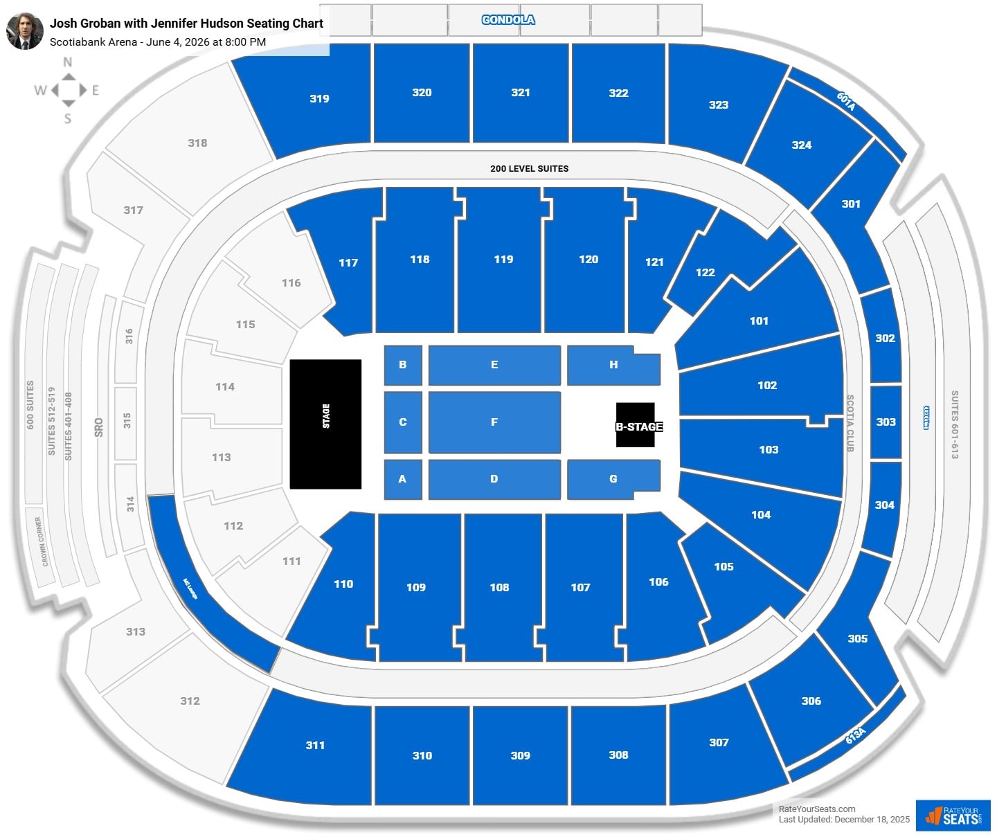 Josh Groban with Jennifer Hudson seating chart Scotiabank Arena