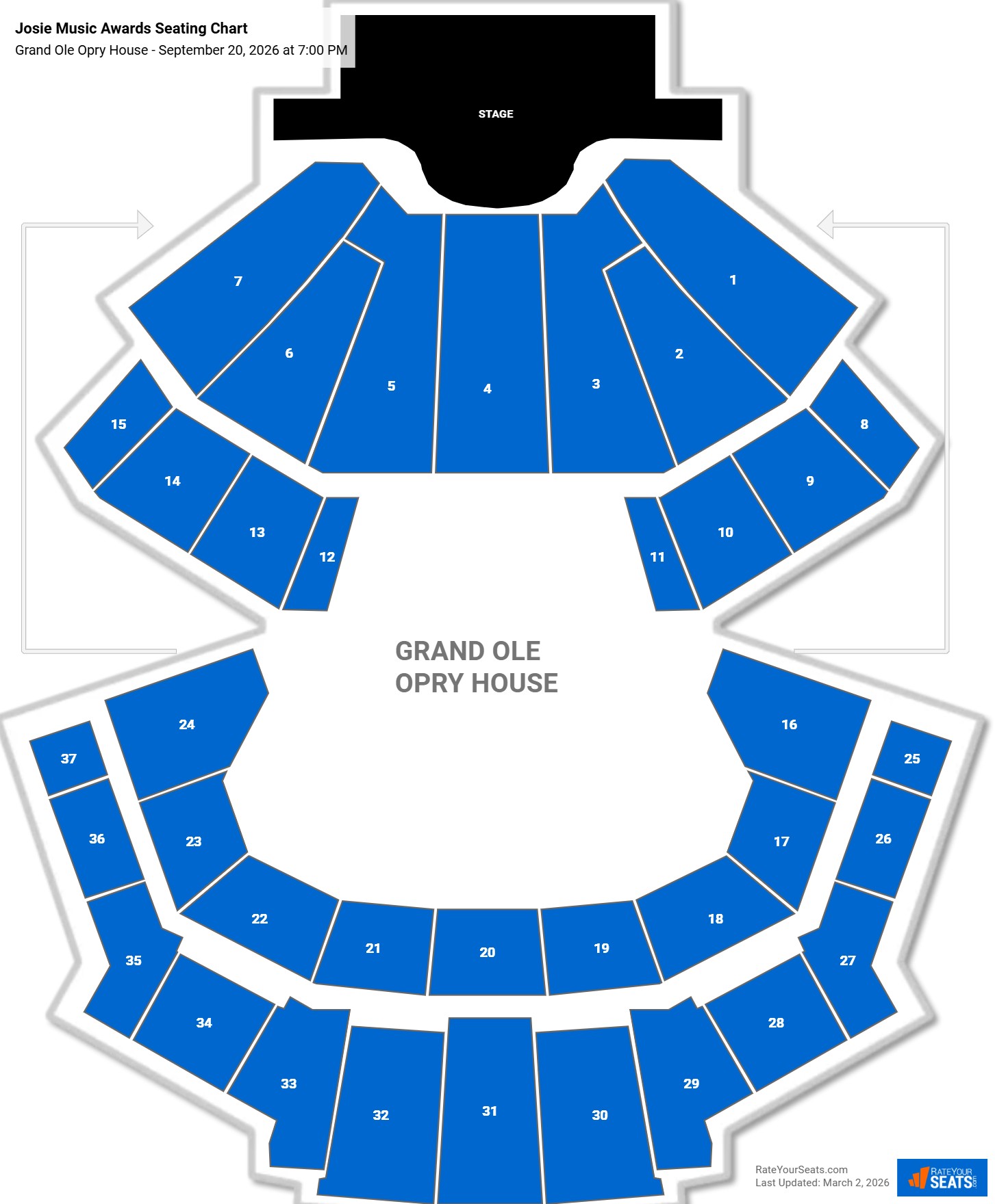 Josie Music Awards seating chart Grand Ole Opry House