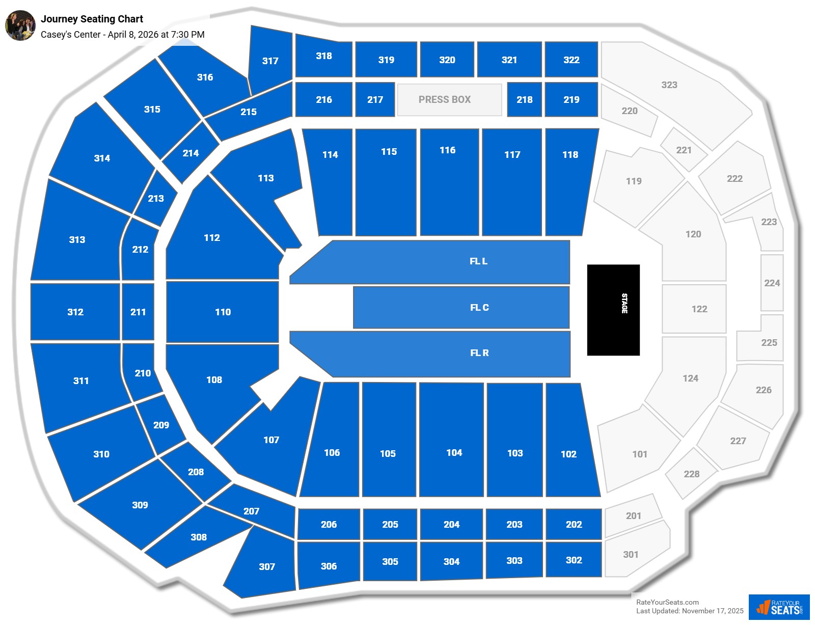 Journey seating chart Casey