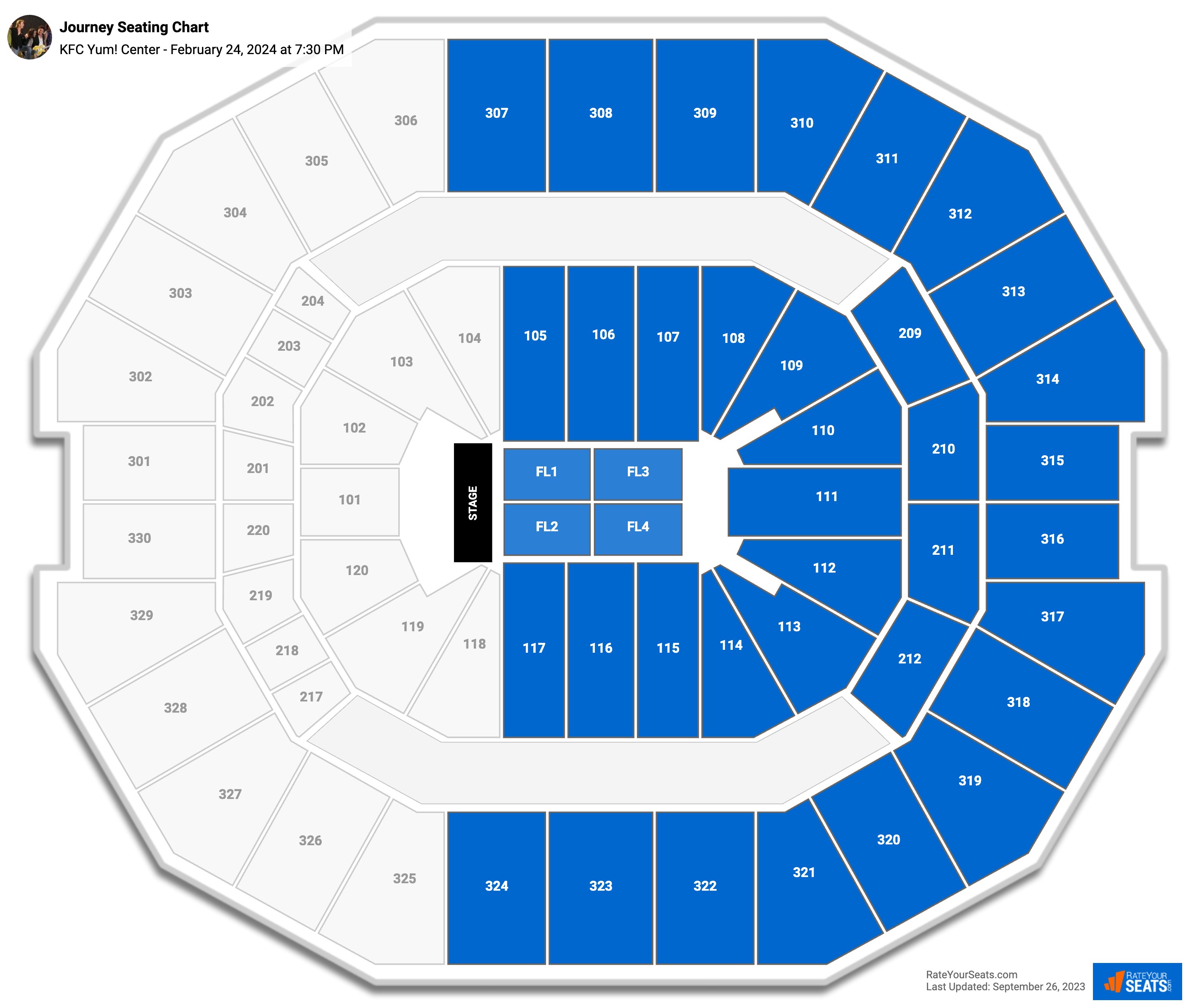 Journey seating chart KFC Yum! Center