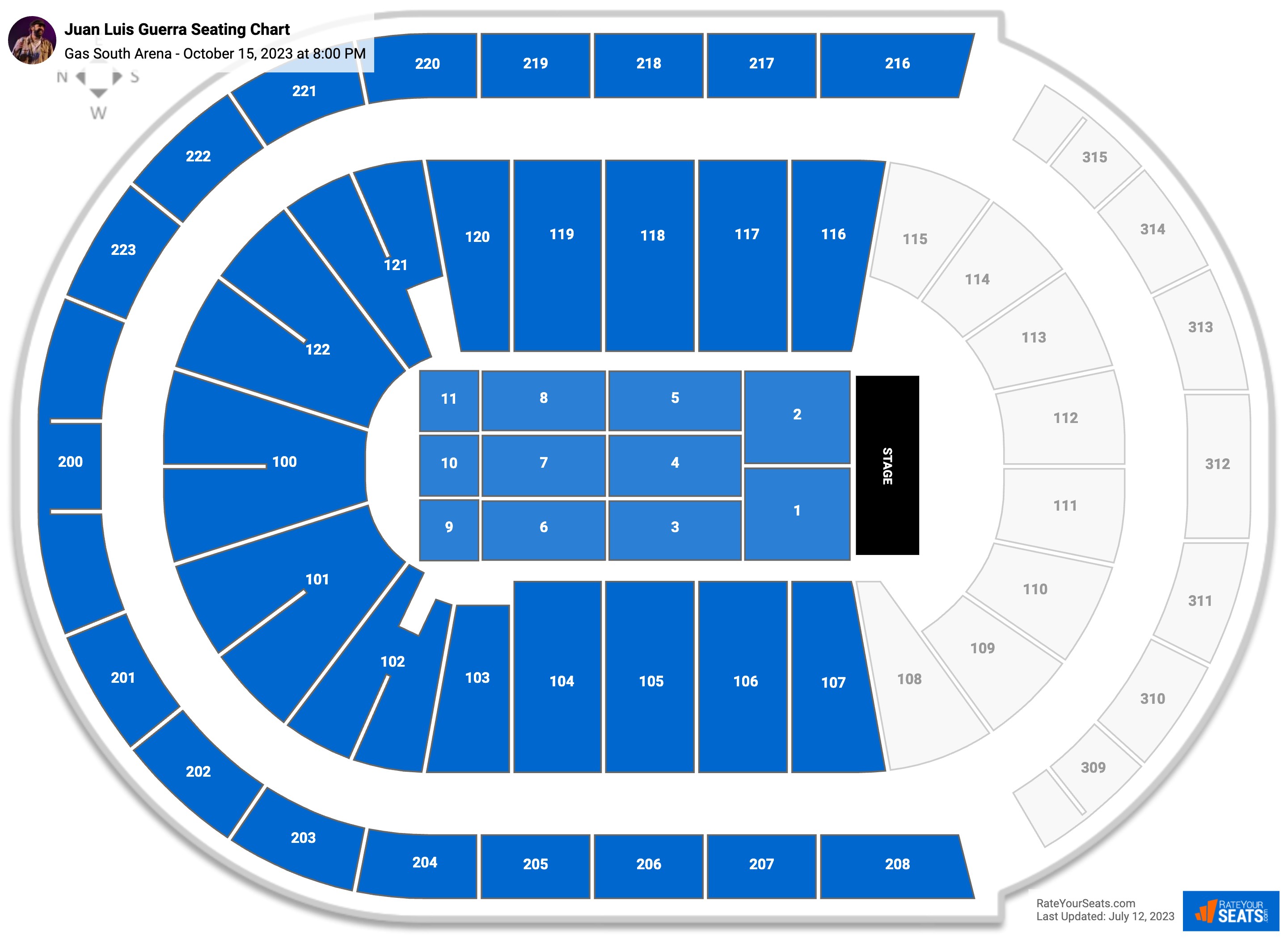 Juan Luis Guerra seating chart Gas South Arena