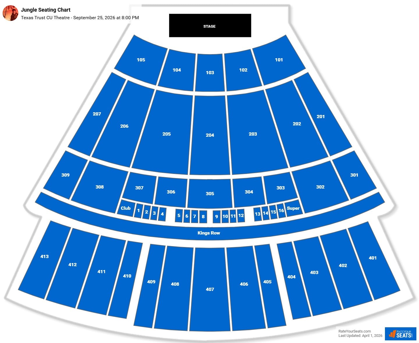 Jungle seating chart Texas Trust CU Theatre