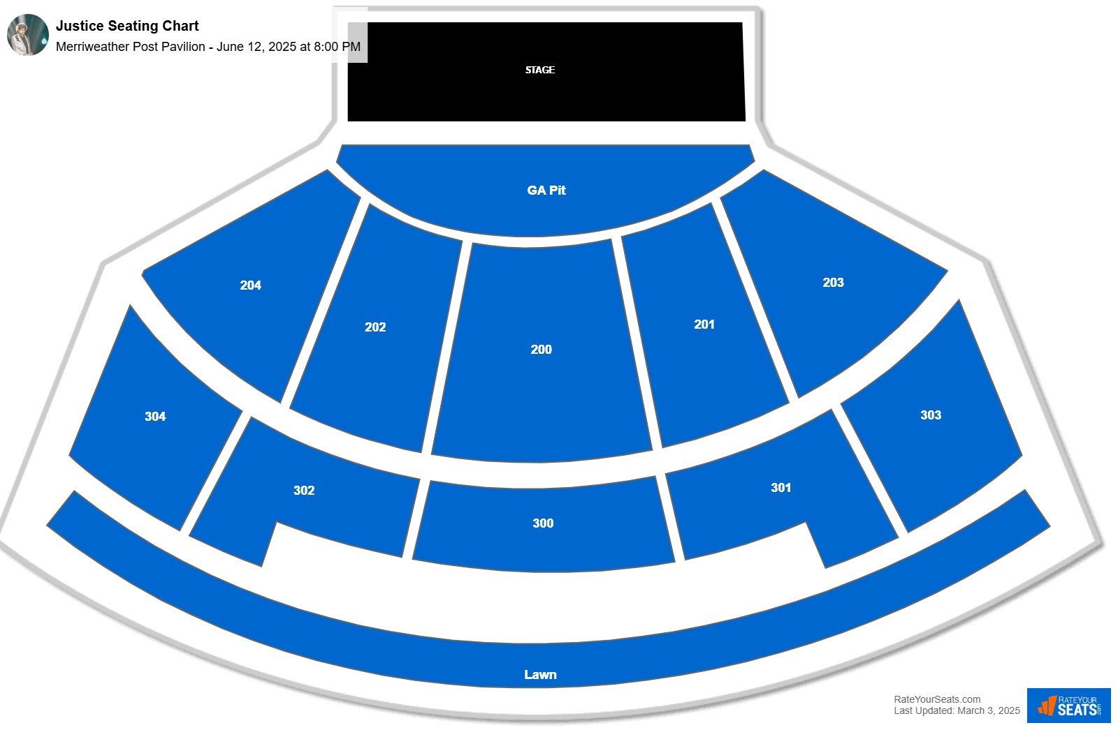 Justice seating chart Merriweather Post Pavilion