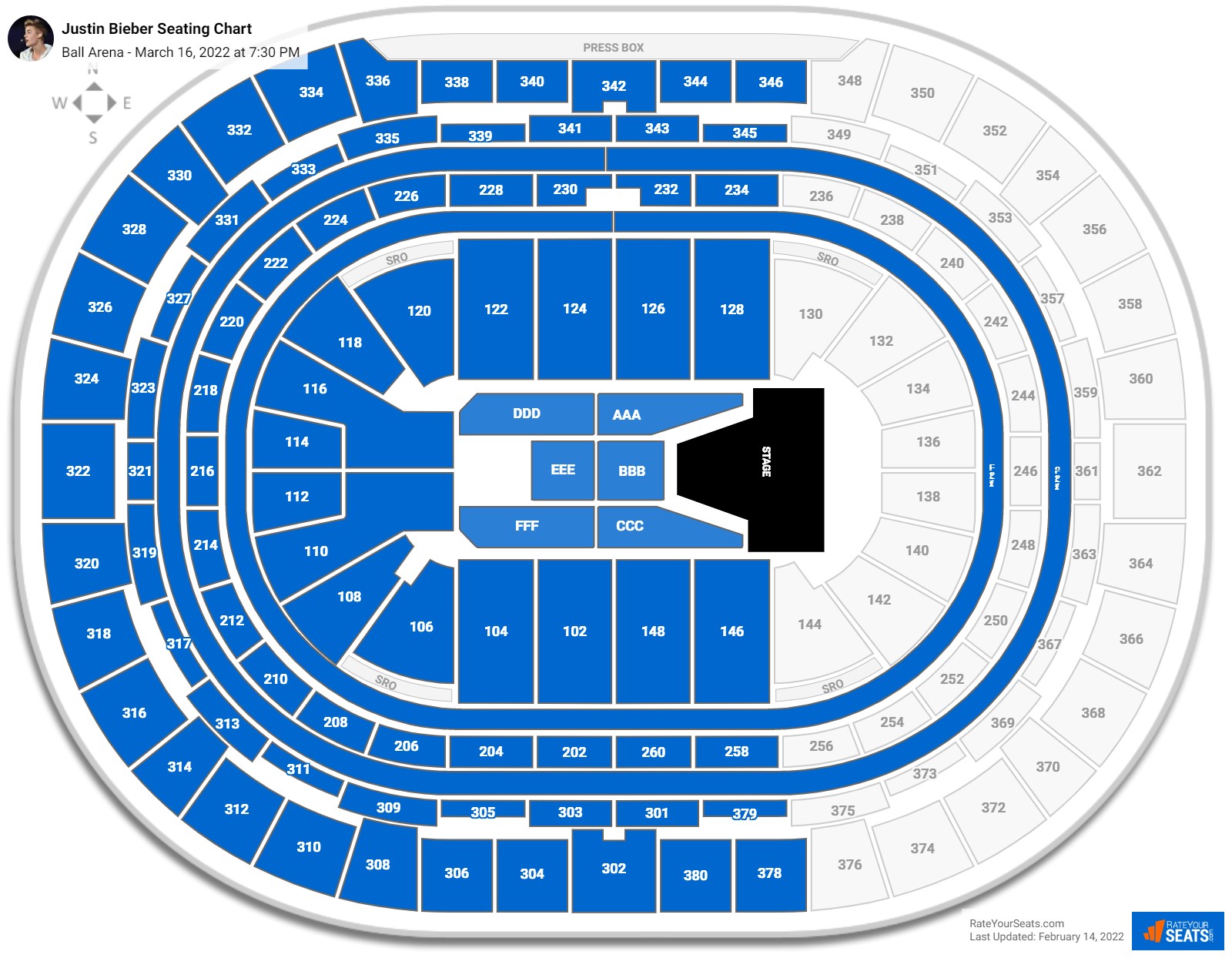 Justin Bieber seating chart Ball Arena