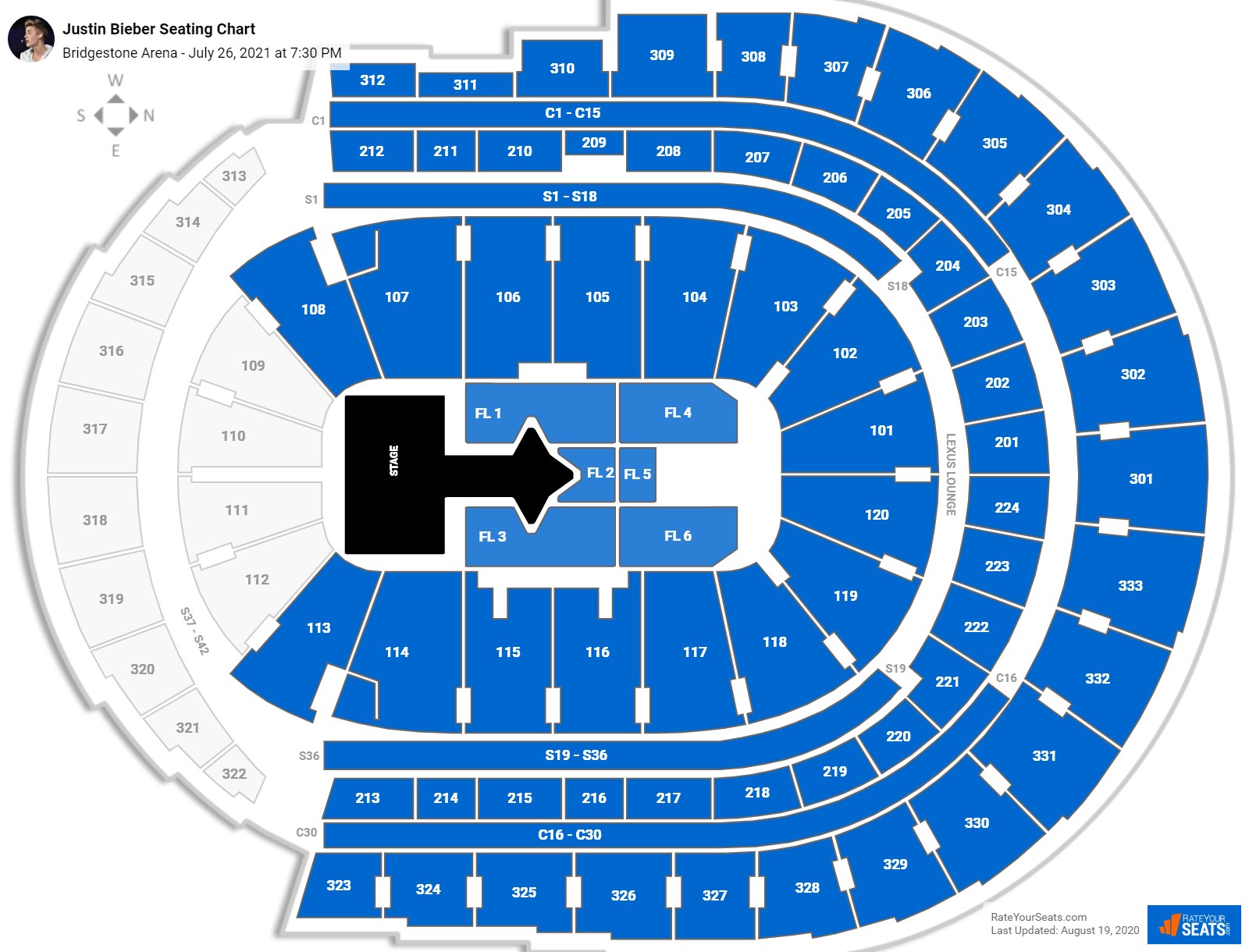 Justin Bieber seating chart Bridgestone Arena