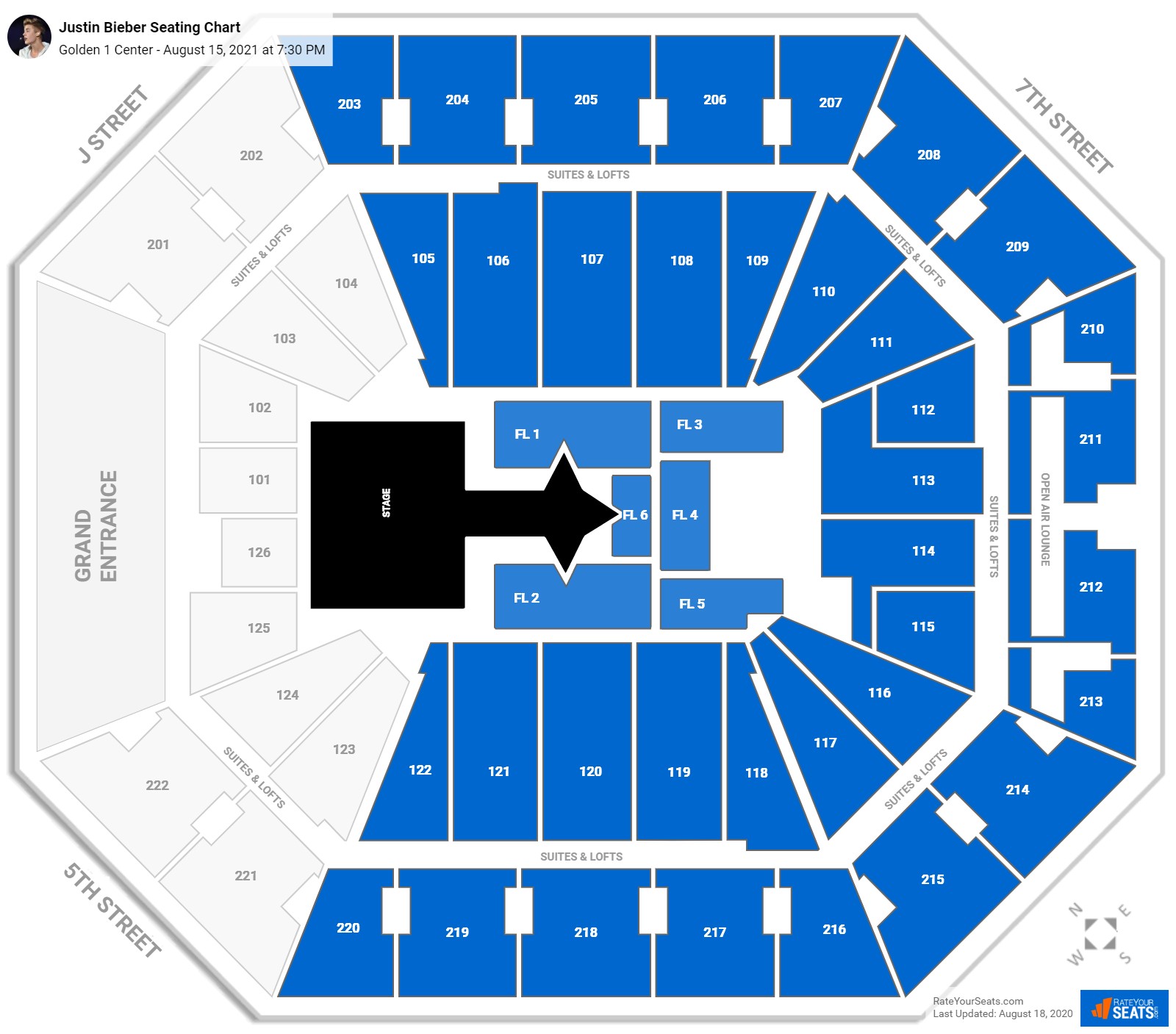 Justin Bieber seating chart Golden 1 Center