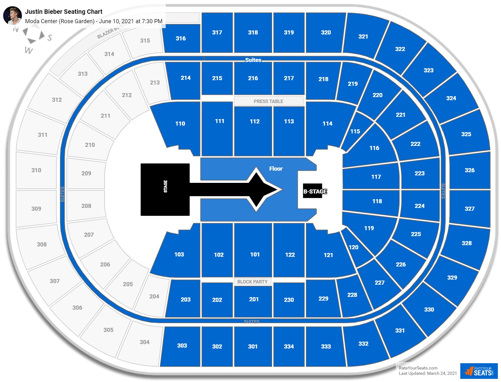 Justin Bieber seating chart Moda Center (Rose Garden)