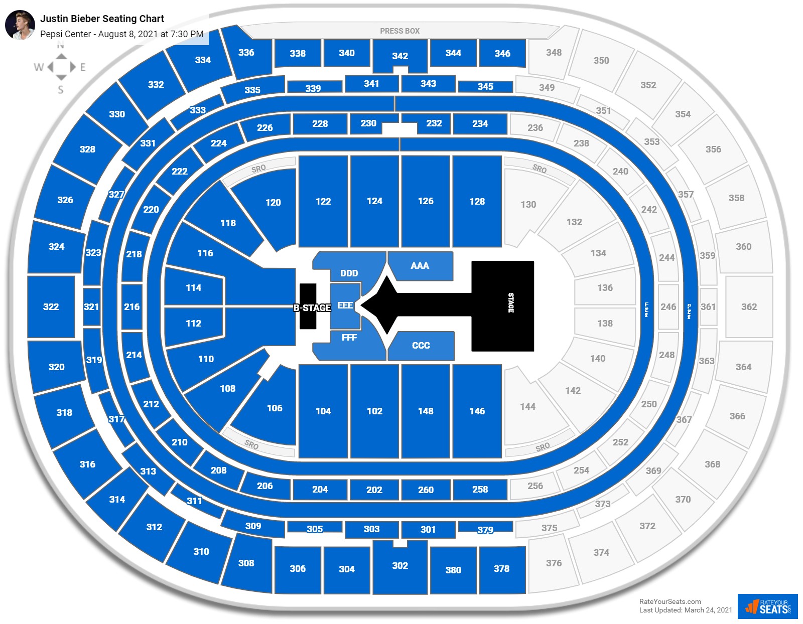 Justin Bieber seating chart Ball Arena