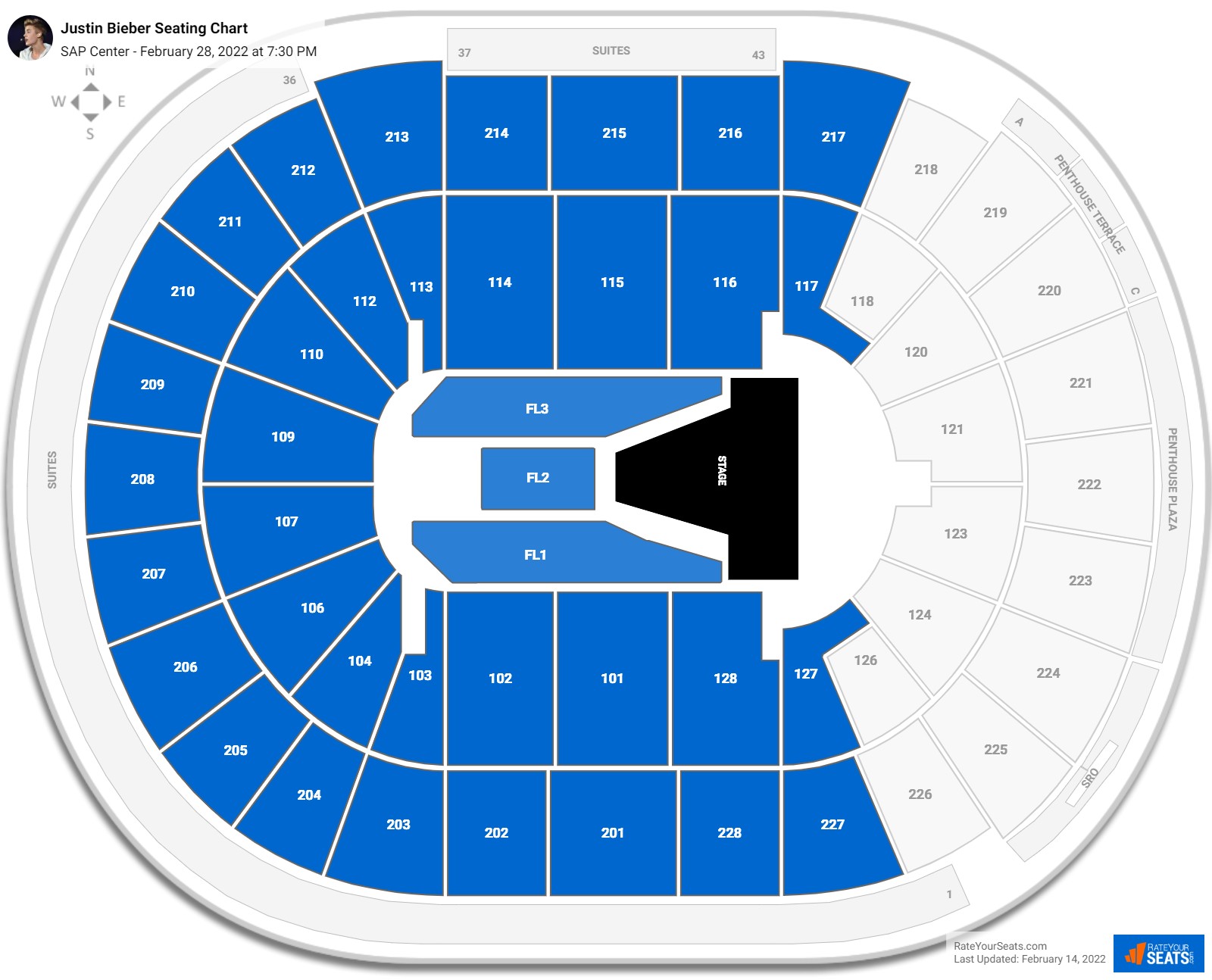 Justin Bieber seating chart SAP Center