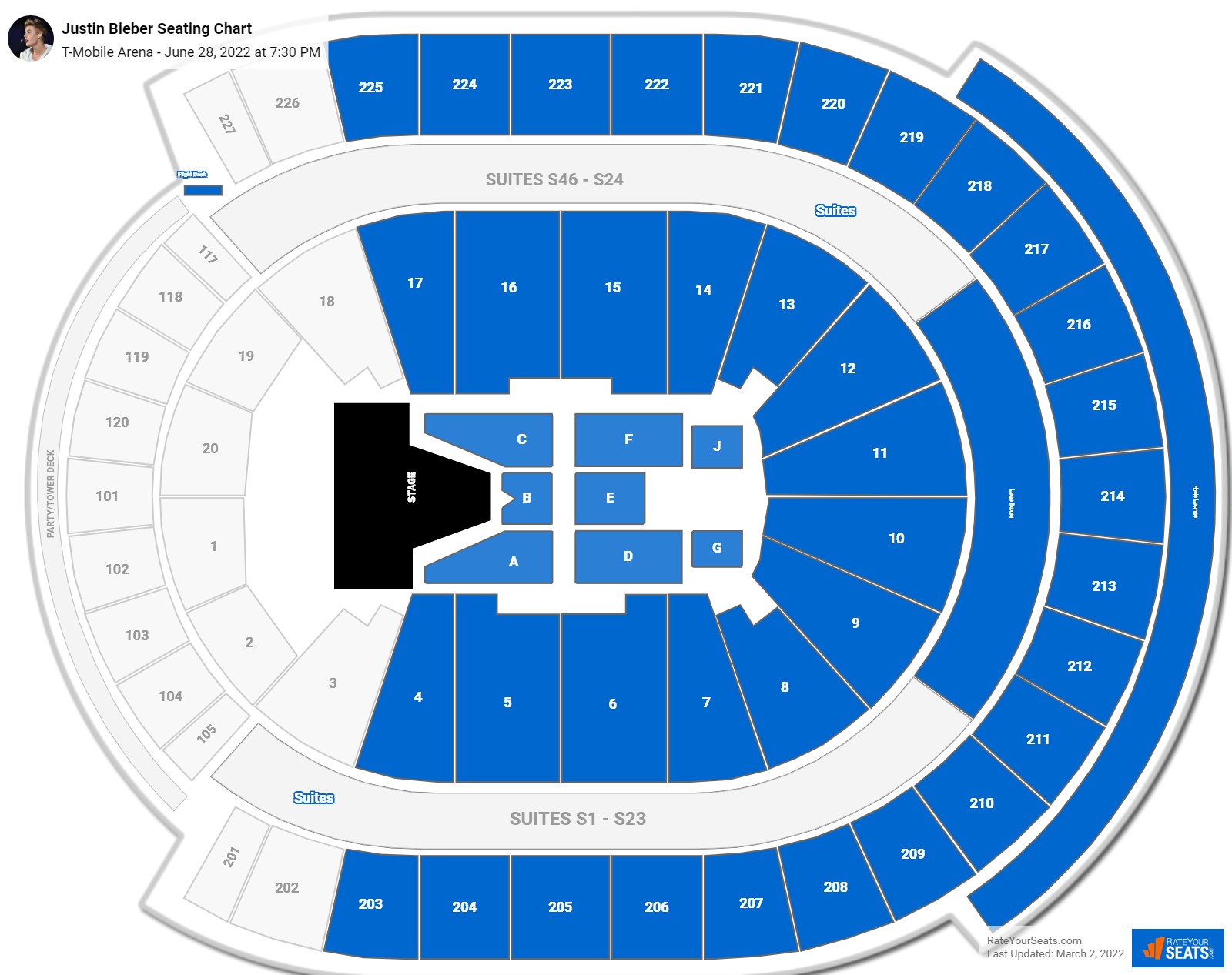 Justin Bieber seating chart T-Mobile Arena