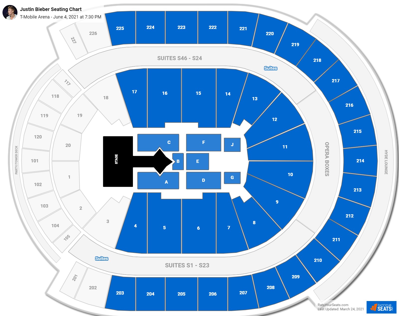Justin Bieber seating chart T-Mobile Arena