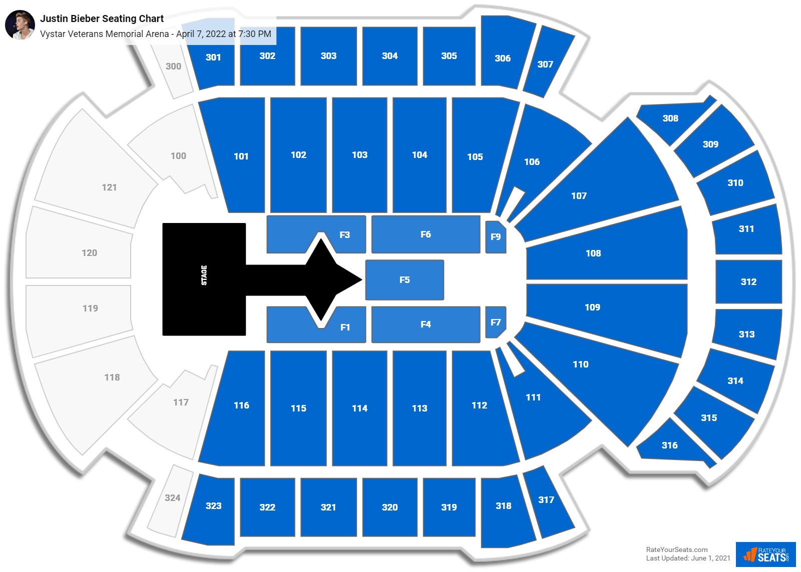 Justin Bieber seating chart Vystar Veterans Memorial Arena