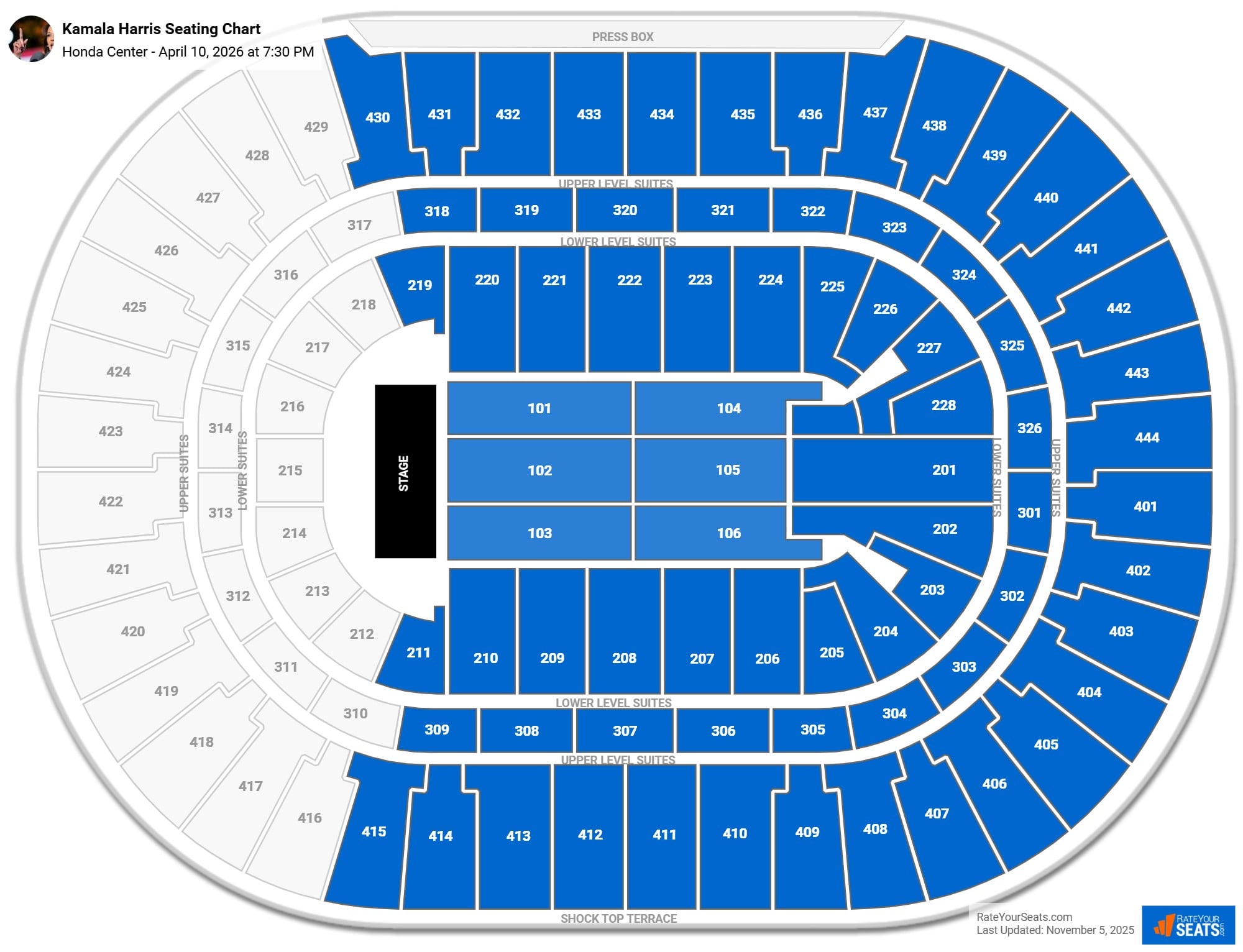 Kamala Harris seating chart Honda Center