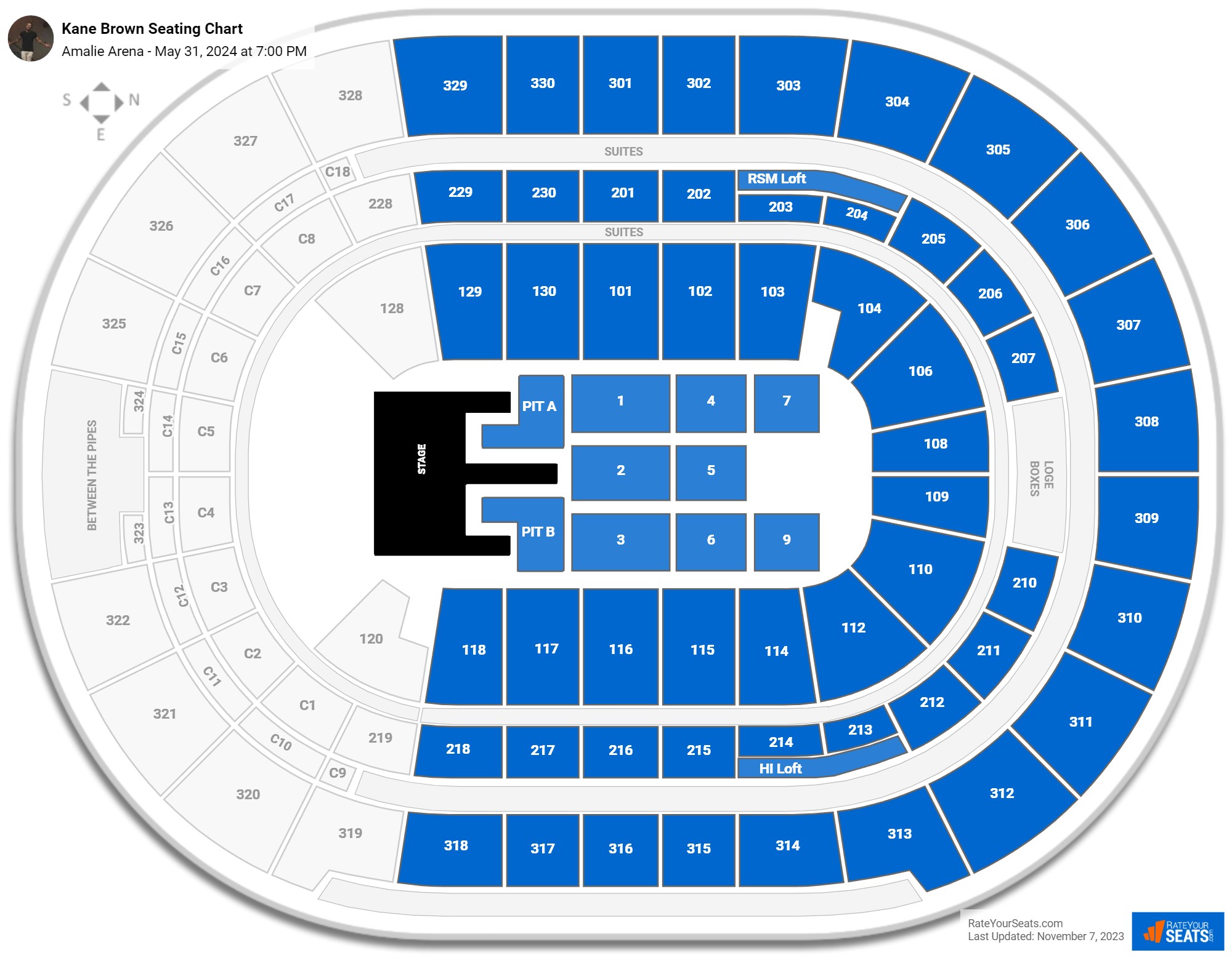Kane Brown seating chart Amalie Arena