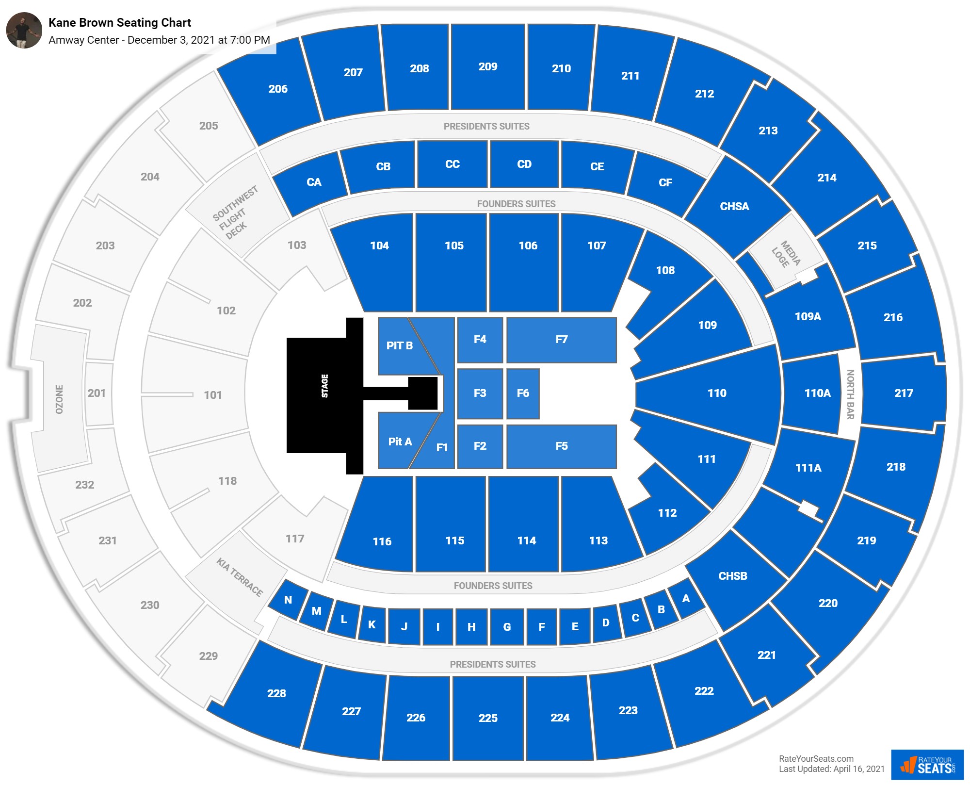 Kane Brown seating chart Amway Center