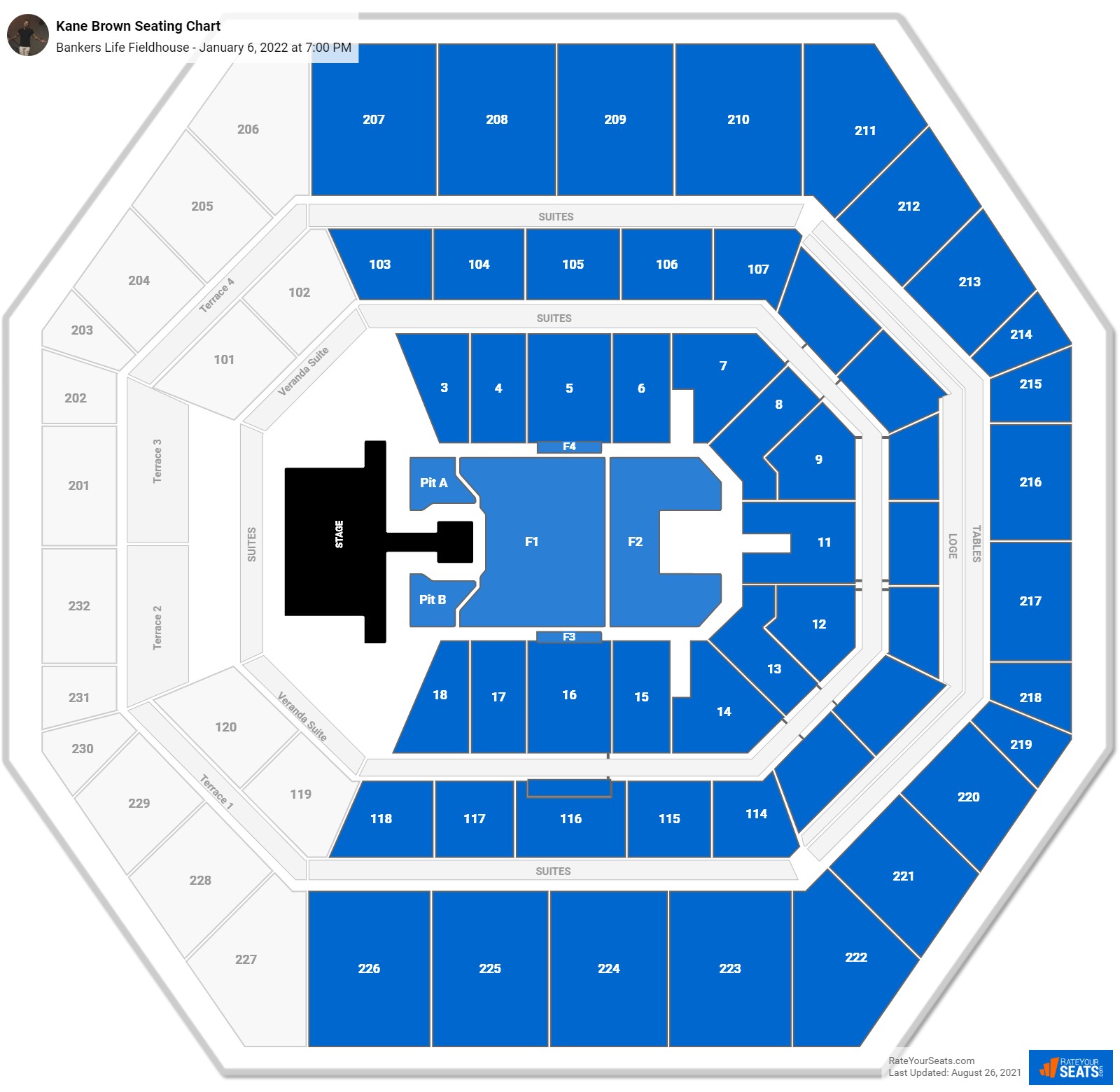 Kane Brown seating chart Bankers Life Fieldhouse