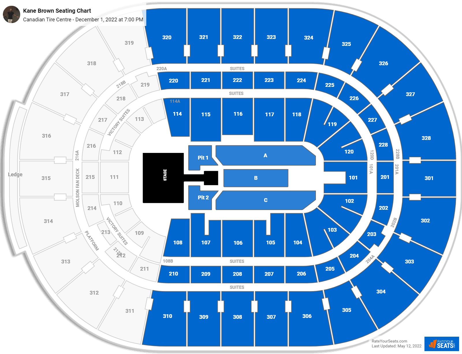 Kane Brown seating chart Canadian Tire Centre