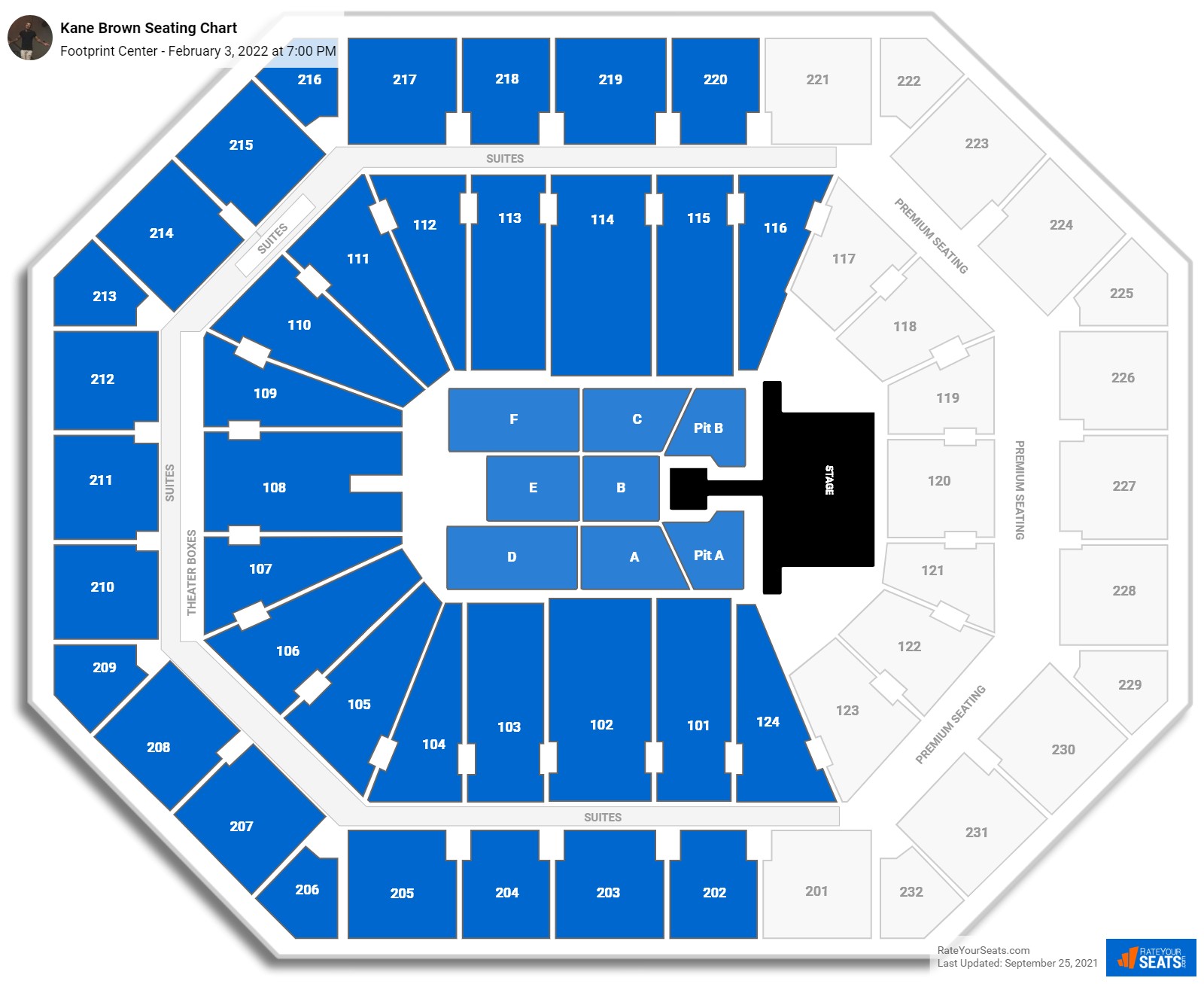Kane Brown seating chart Footprint Center