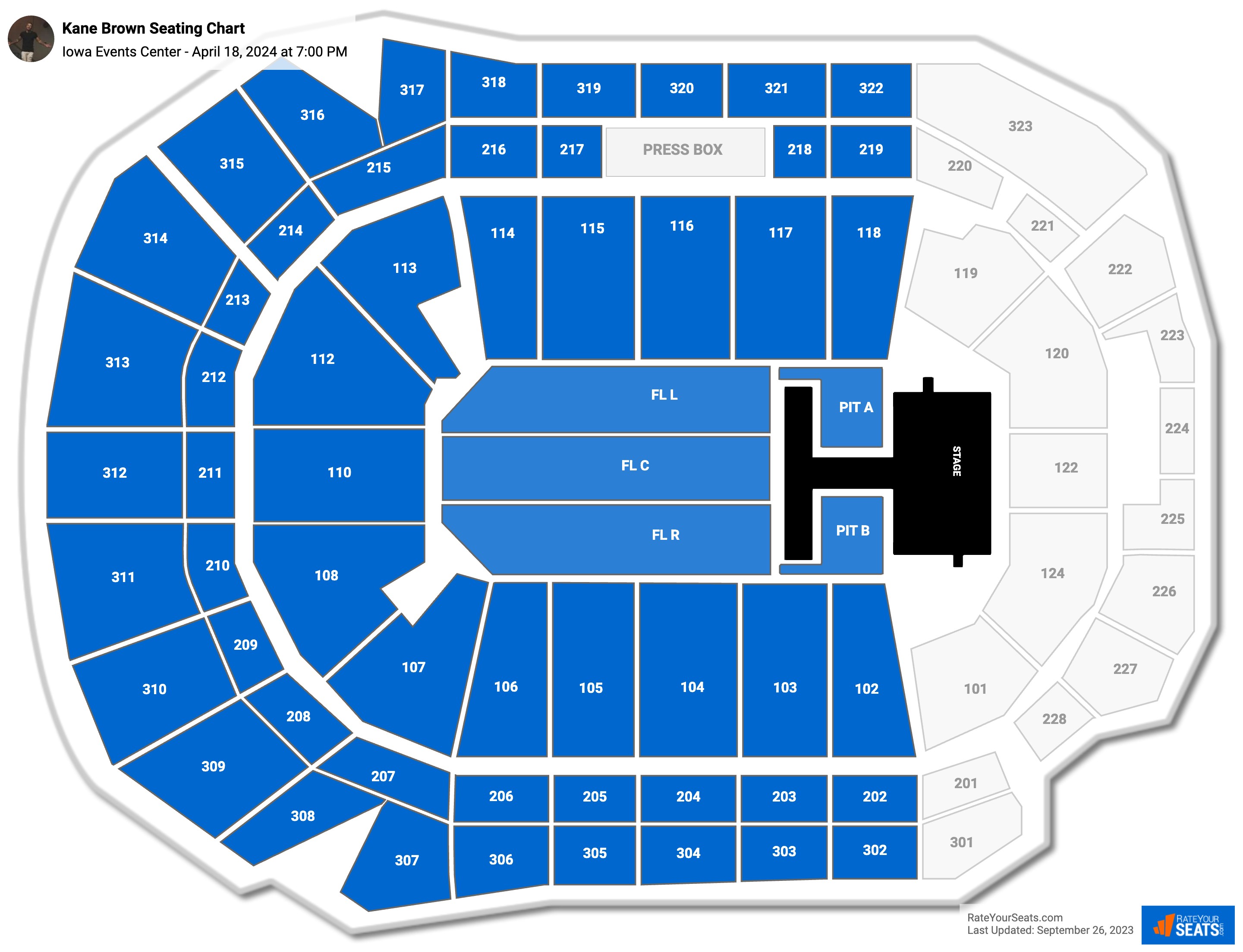 Kane Brown seating chart Iowa Events Center