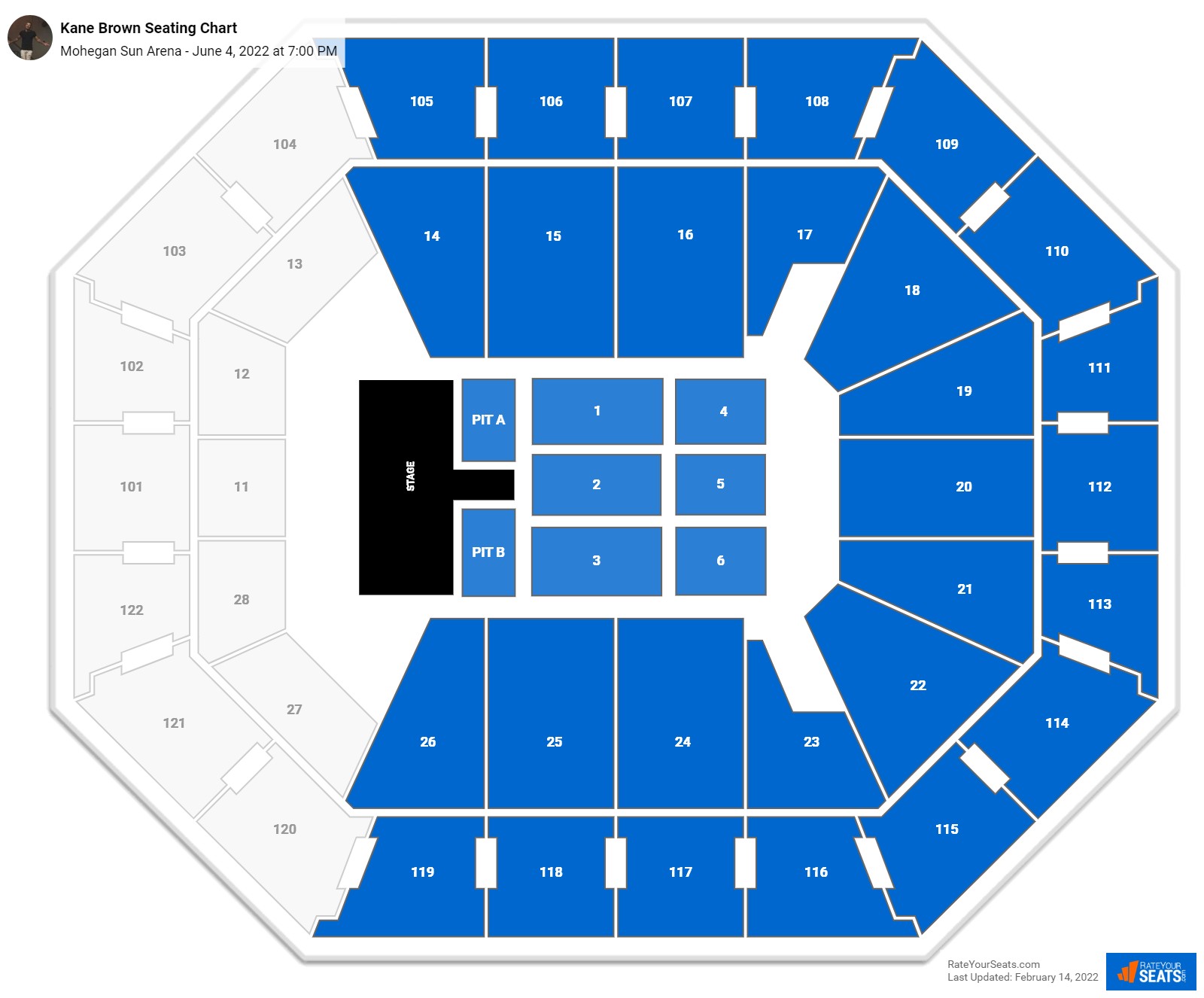 Kane Brown seating chart Mohegan Sun Arena