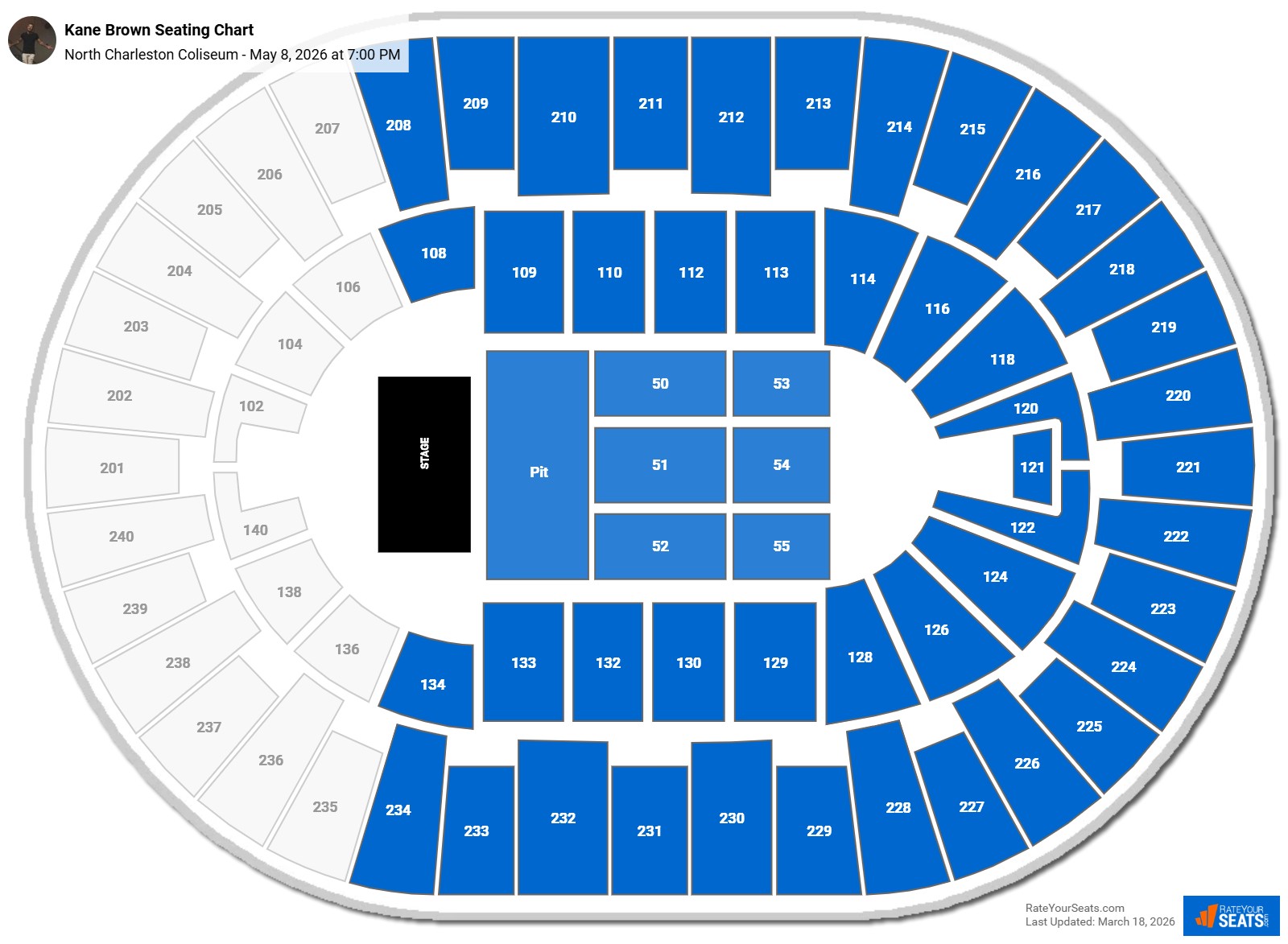 Kane Brown seating chart North Charleston Coliseum