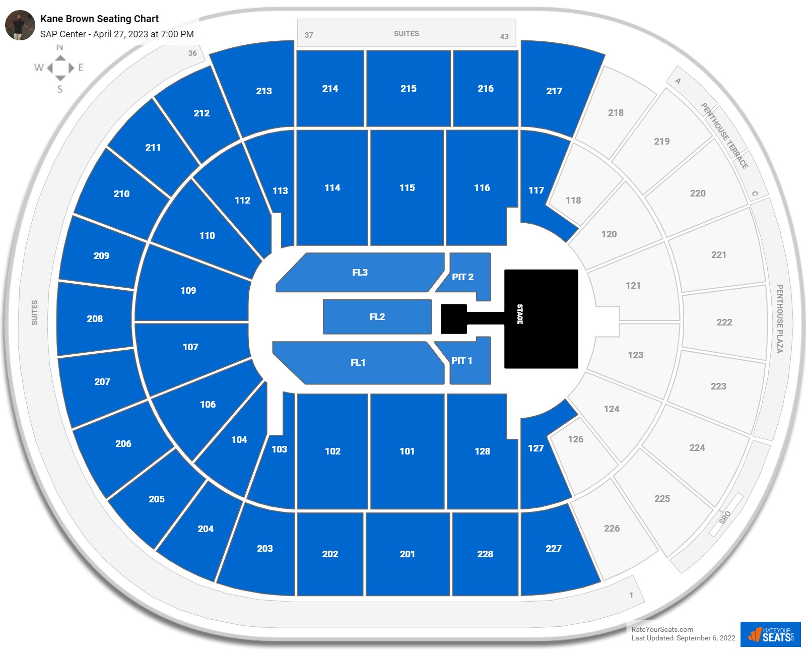 Kane Brown seating chart SAP Center