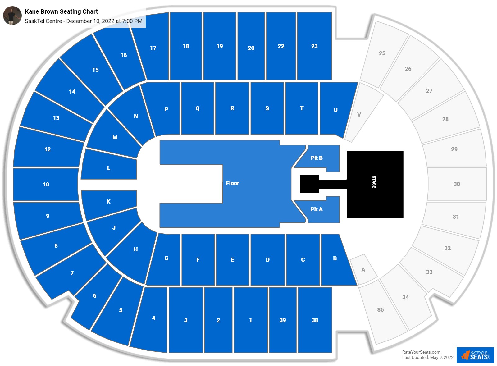 Kane Brown seating chart SaskTel Centre