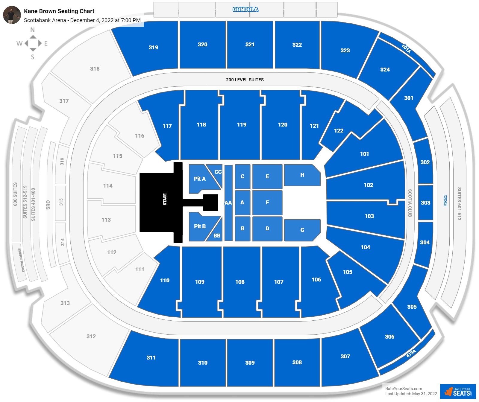 Kane Brown seating chart Scotiabank Arena