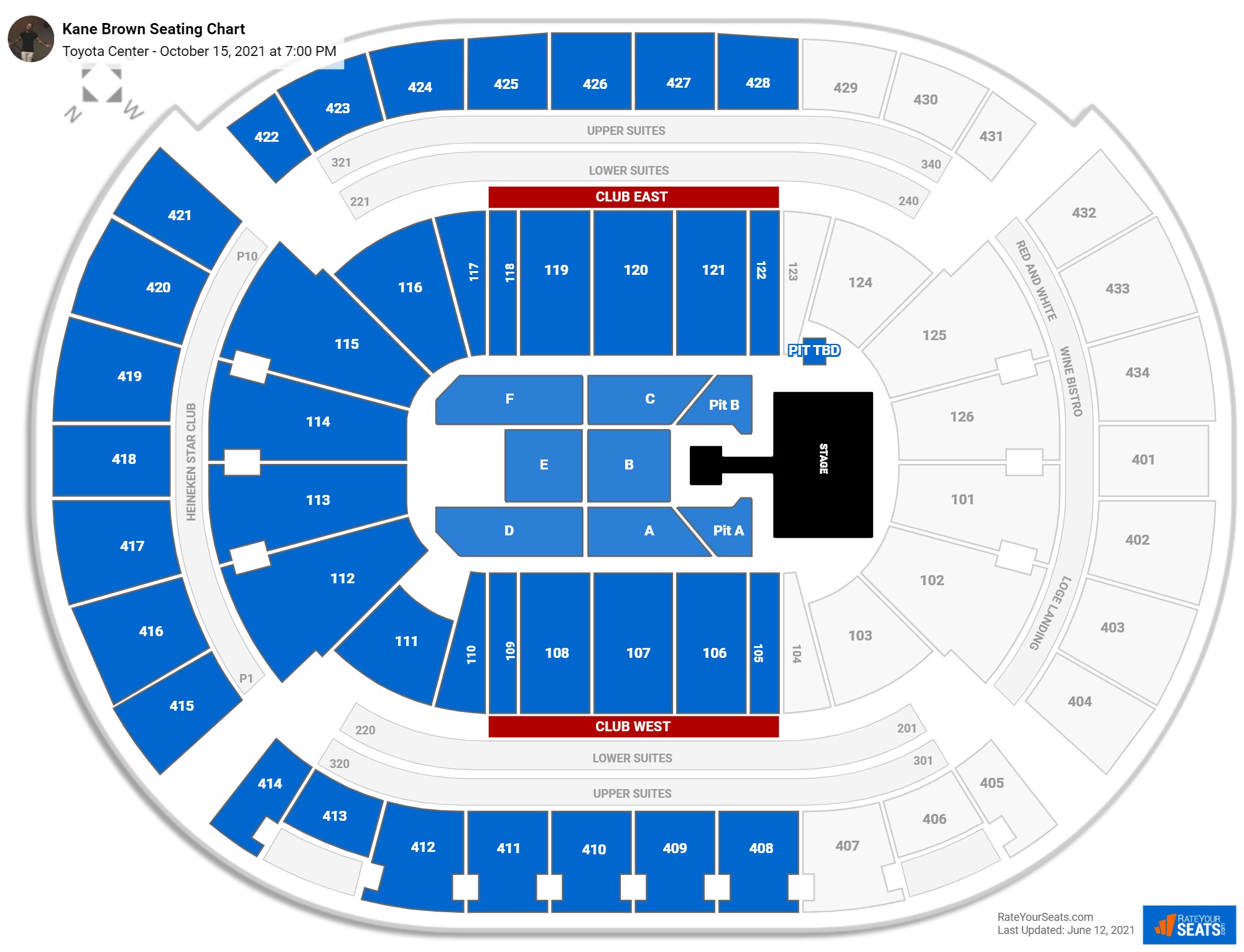 Kane Brown seating chart Toyota Center
