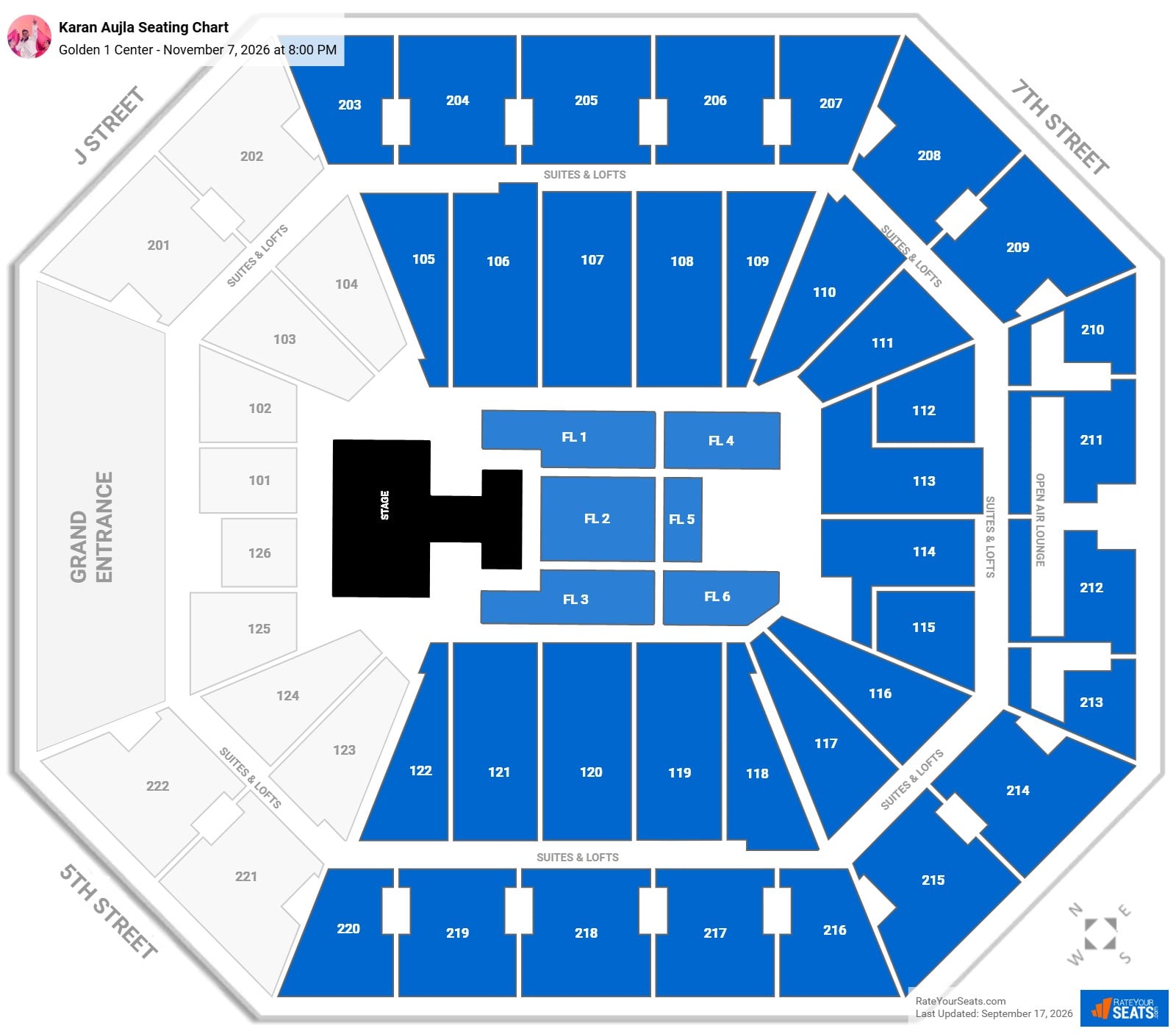 Karan Aujla Seating Chart at Golden 1 Center