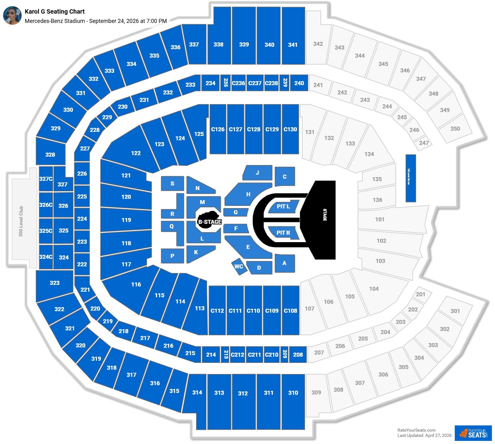 Karol G Seating Chart at Mercedes-Benz Stadium