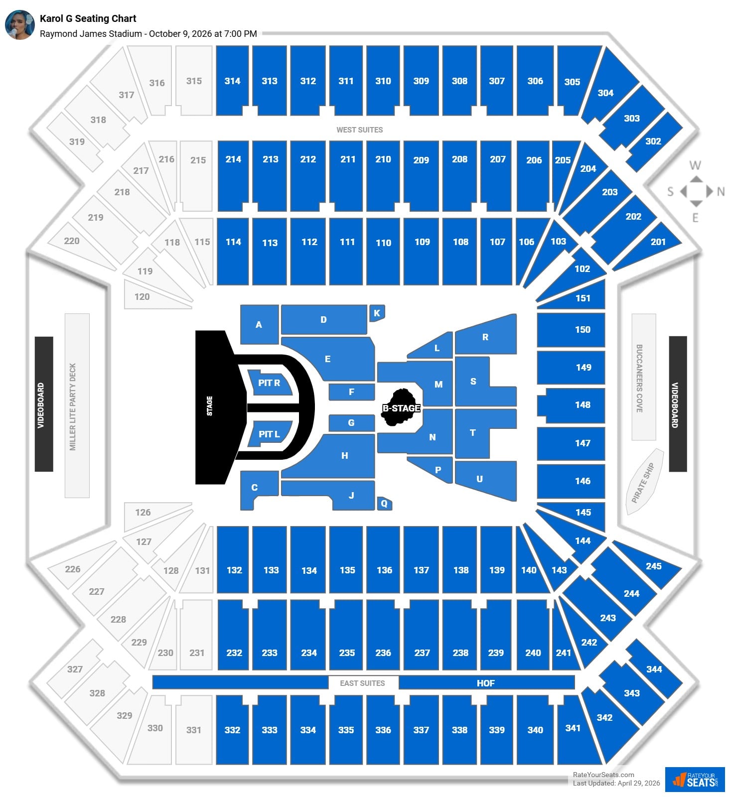 Karol G seating chart Raymond James Stadium