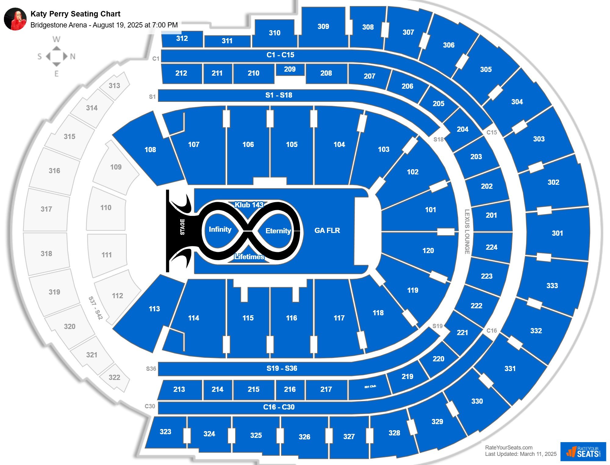 Katy Perry seating chart Bridgestone Arena