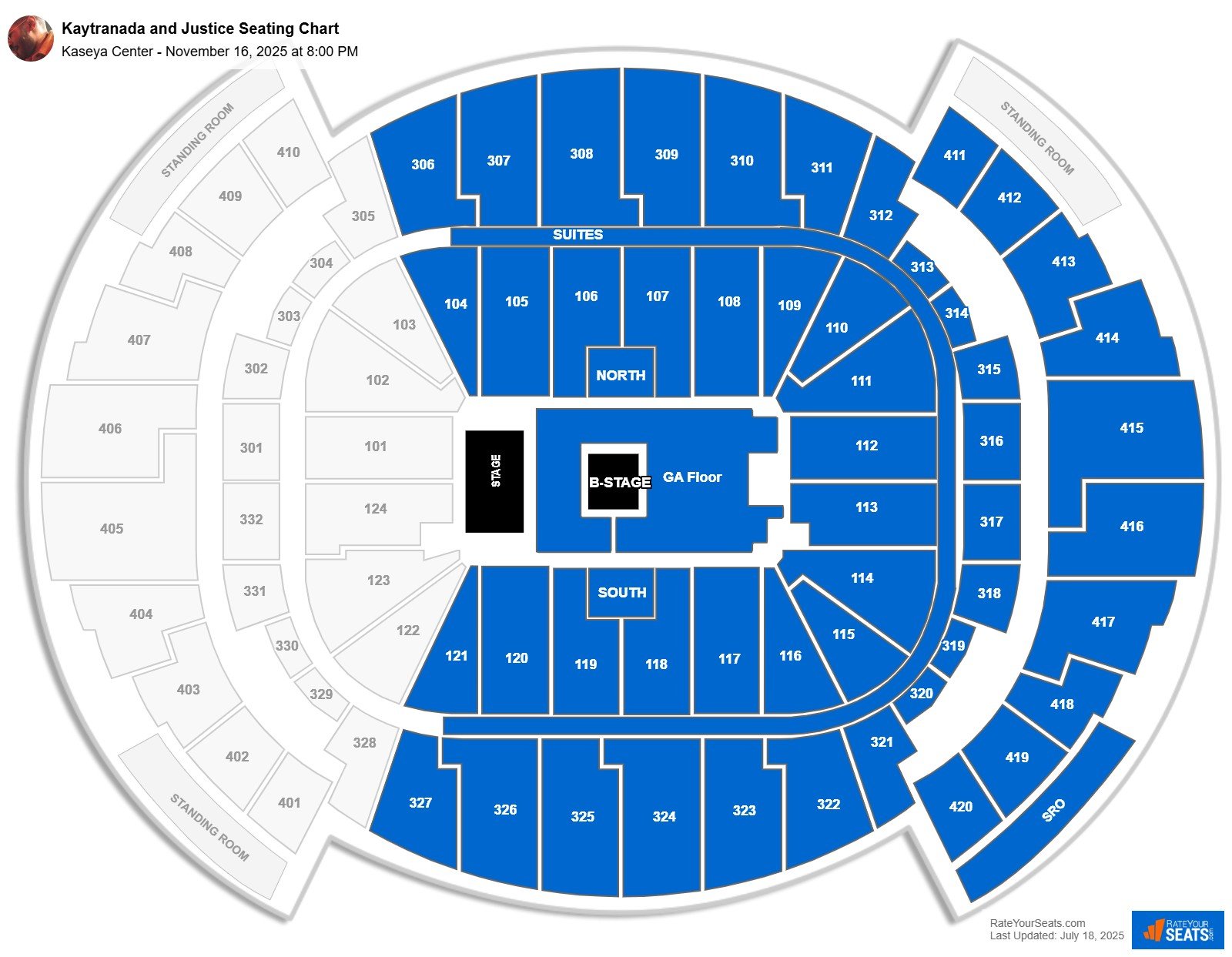 Kaytranada and Justice seating chart Kaseya Center
