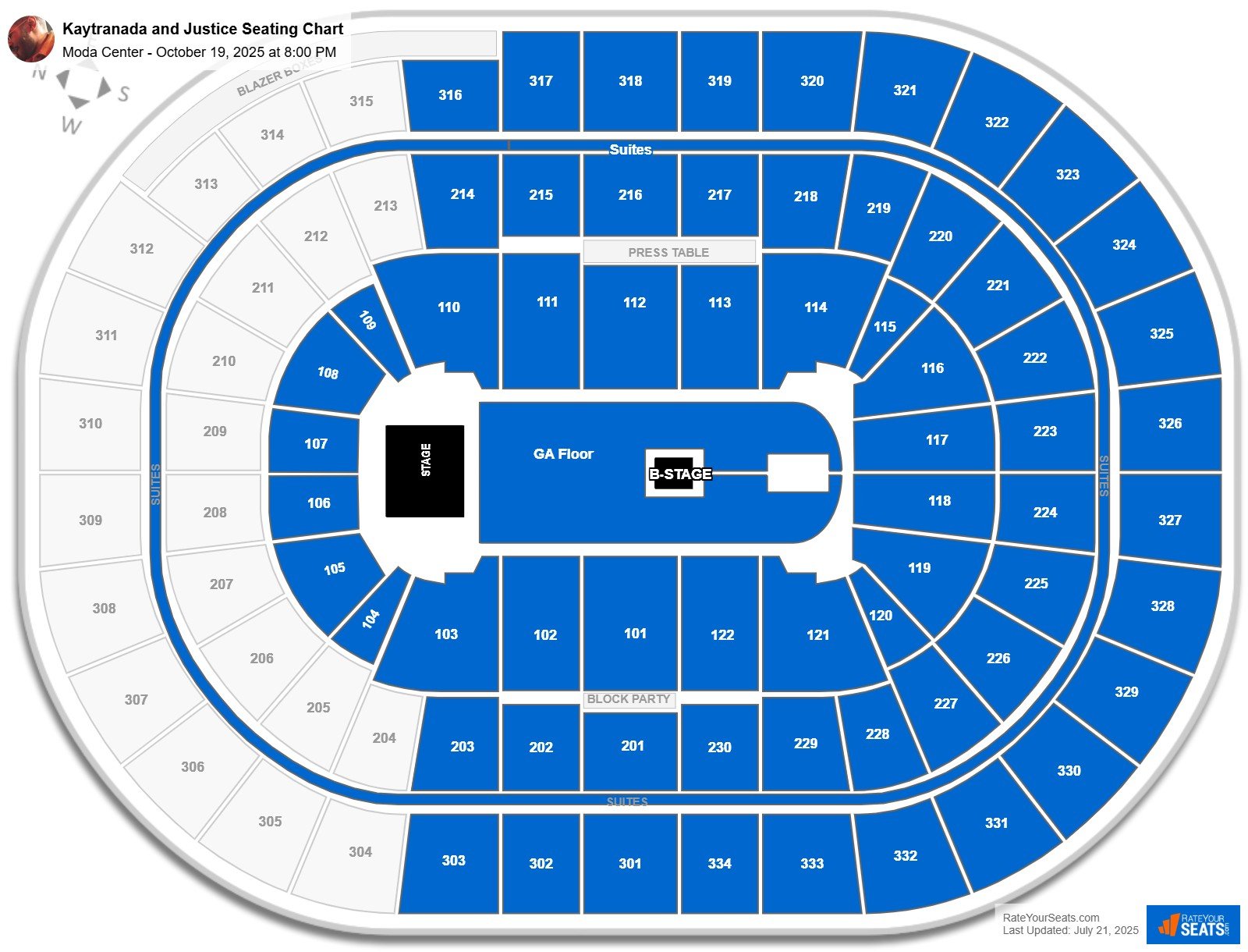 Kaytranada and Justice seating chart Moda Center