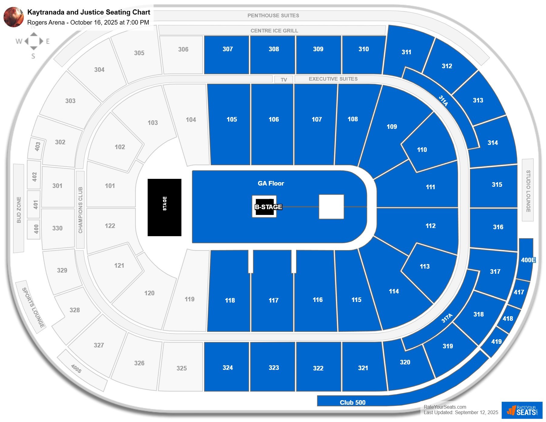 Kaytranada and Justice seating chart Rogers Arena