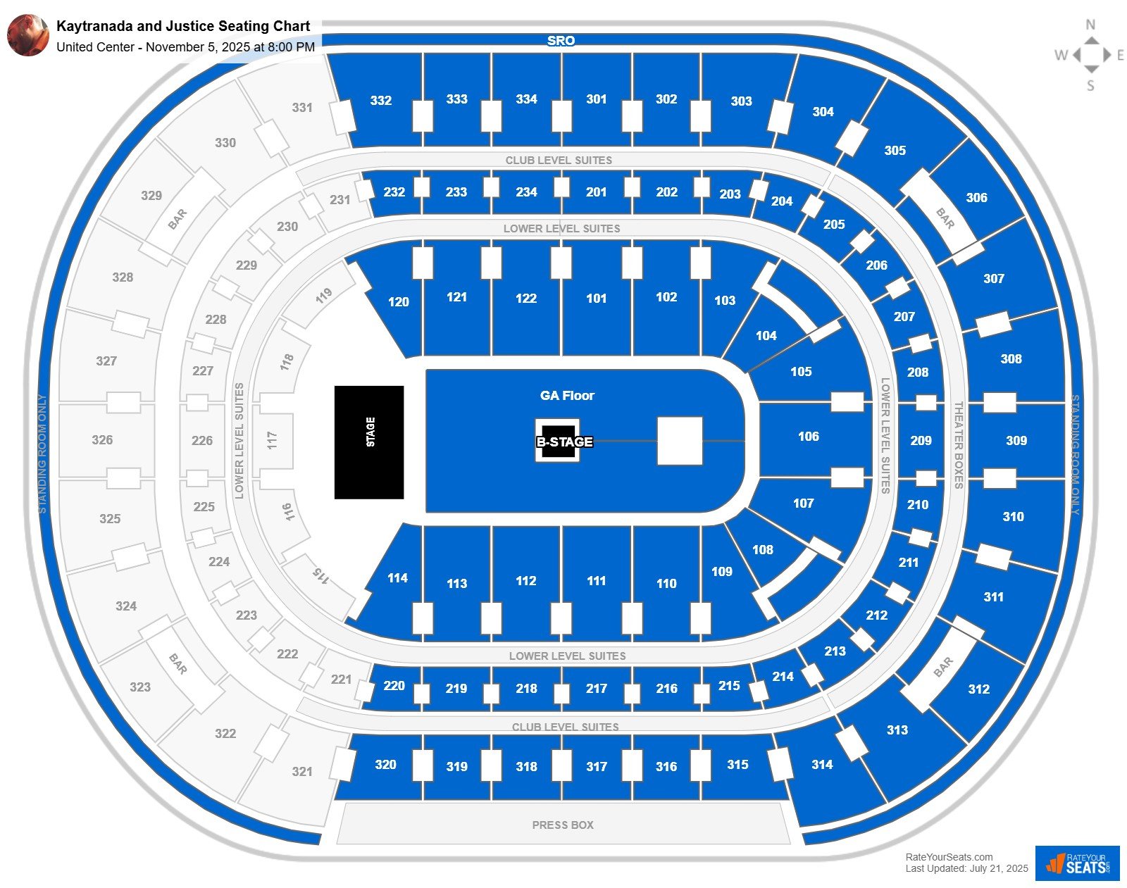 Kaytranada and Justice seating chart United Center