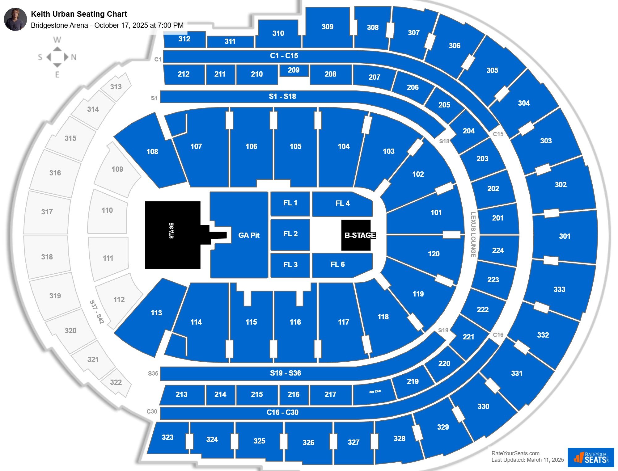 Keith Urban seating chart Bridgestone Arena