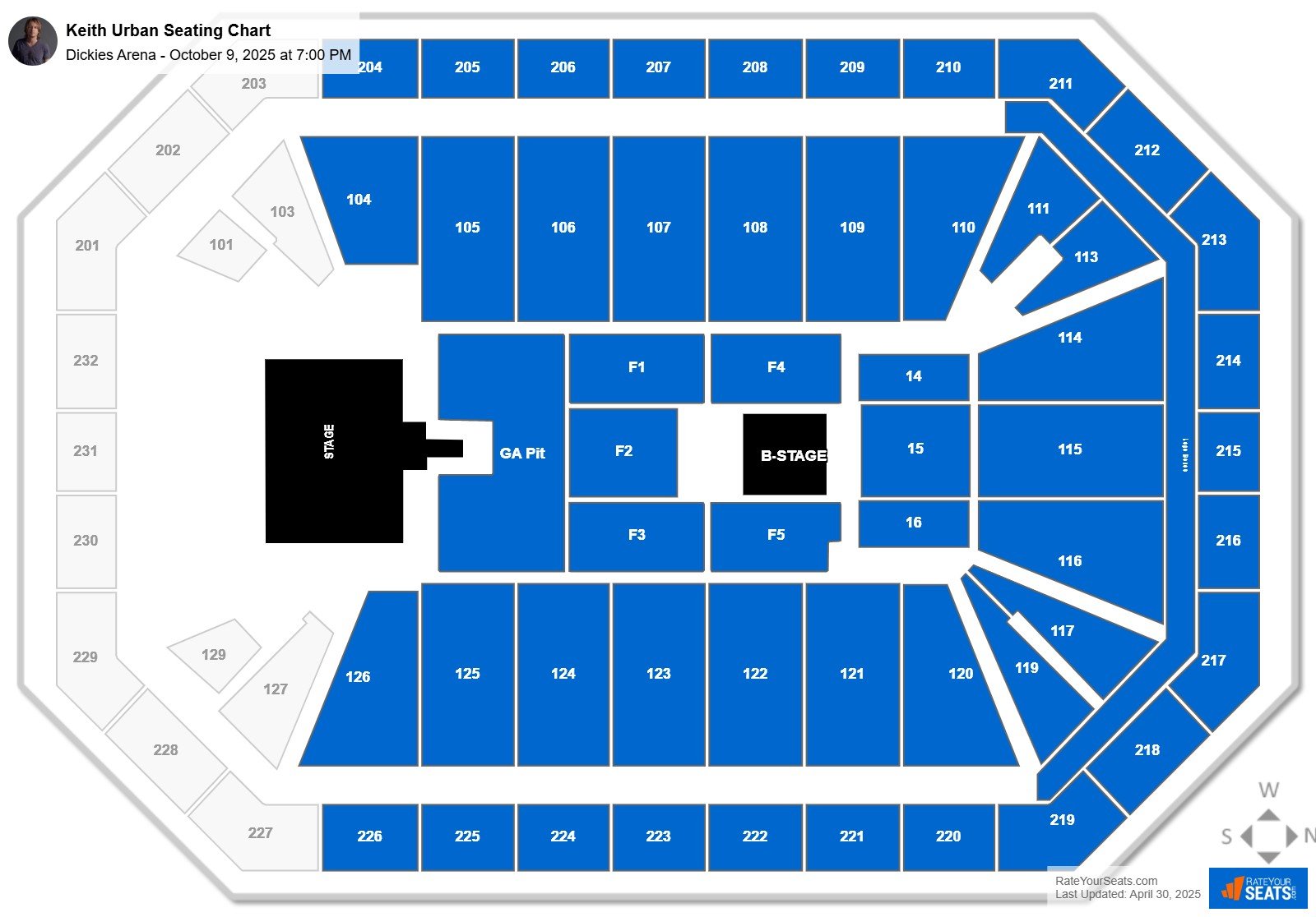 Keith Urban seating chart Dickies Arena