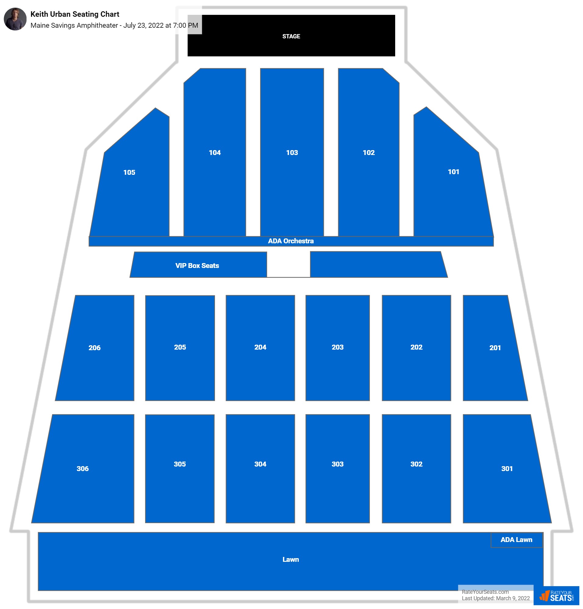 Keith Urban seating chart Maine Savings Amphitheater
