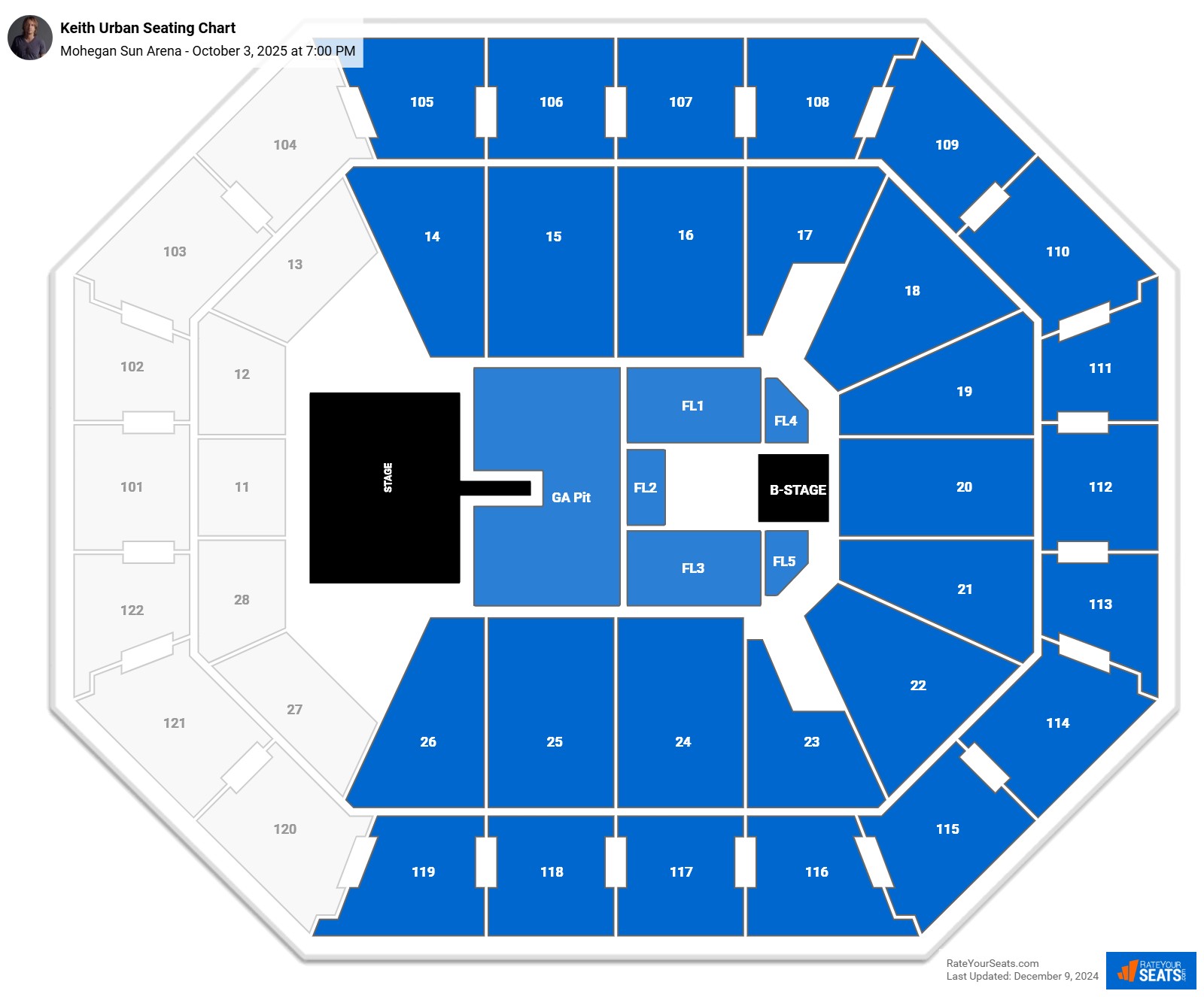 Keith Urban seating chart Mohegan Sun Arena