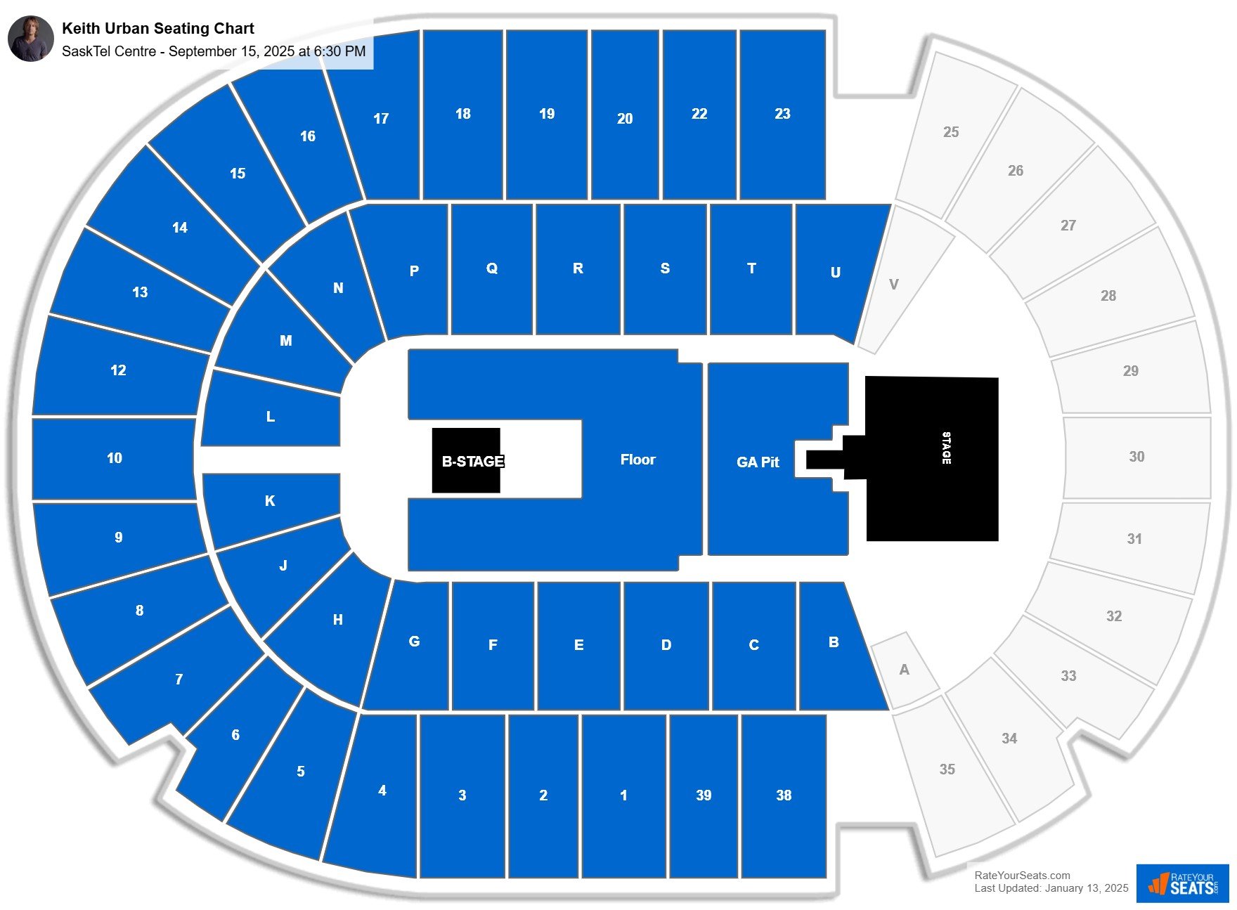 Keith Urban seating chart SaskTel Centre